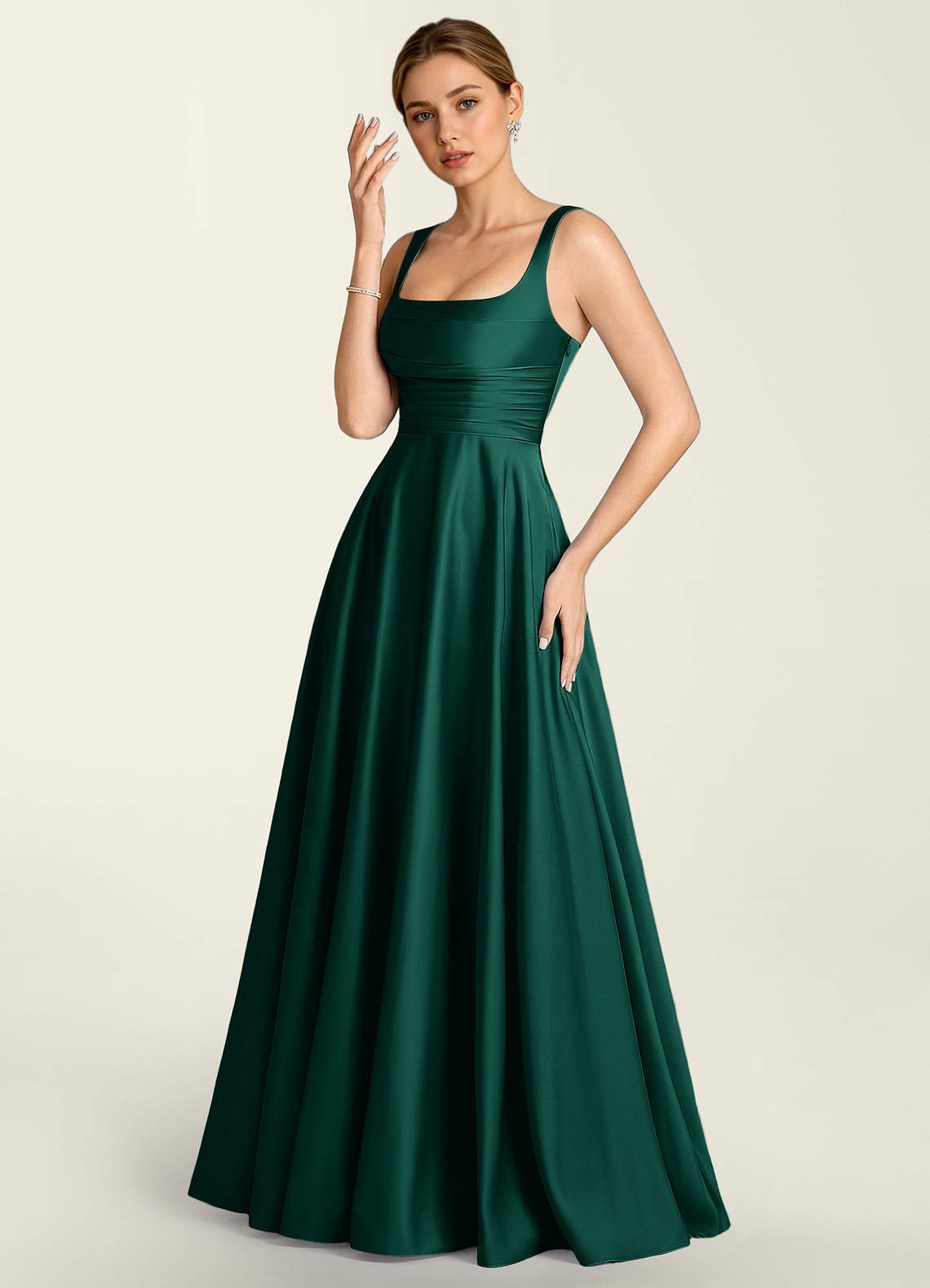 Margot A-Line Corset Satin Prom Dress in Hunter Green