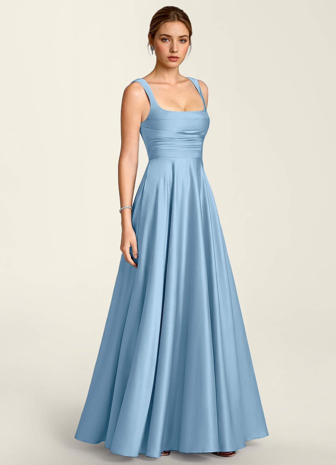 Margot A-Line Corset Satin Prom Dress in Haze blue