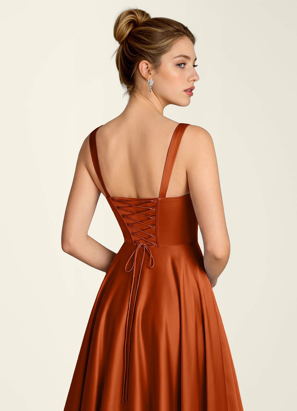 Margot A-Line Corset Satin Prom Dress in Rust