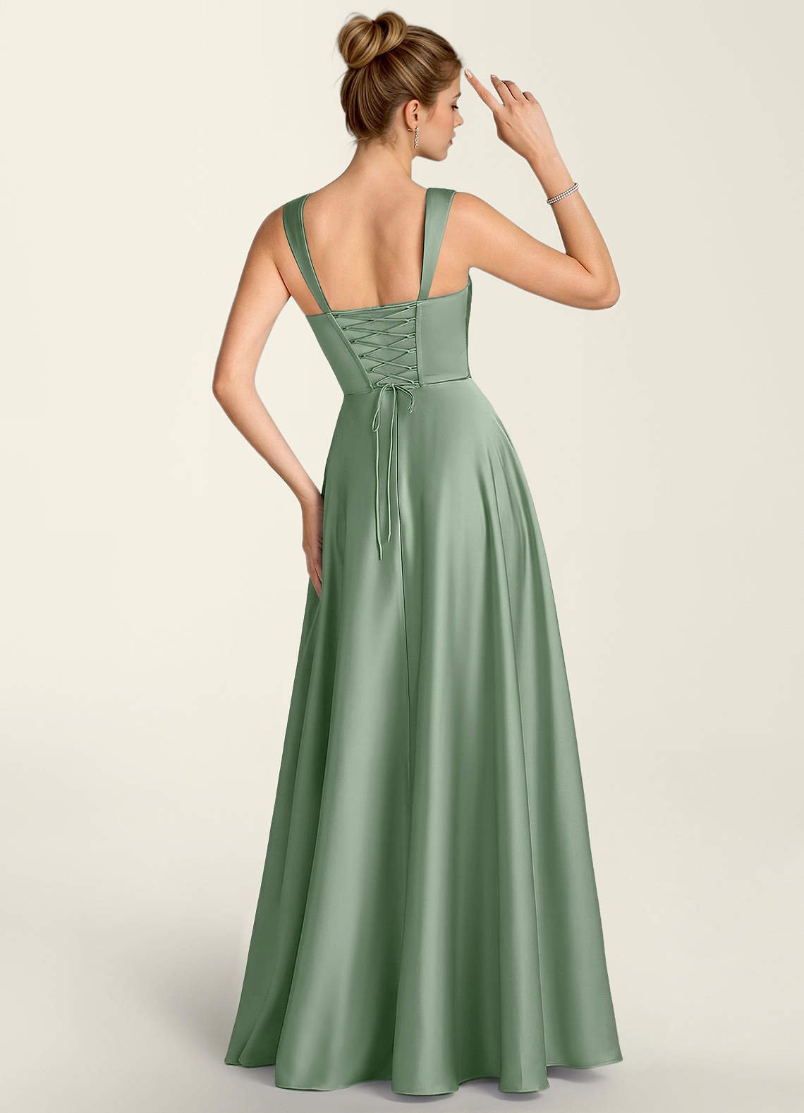 Margot A-Line Corset Satin Prom Dress in Aloe Green