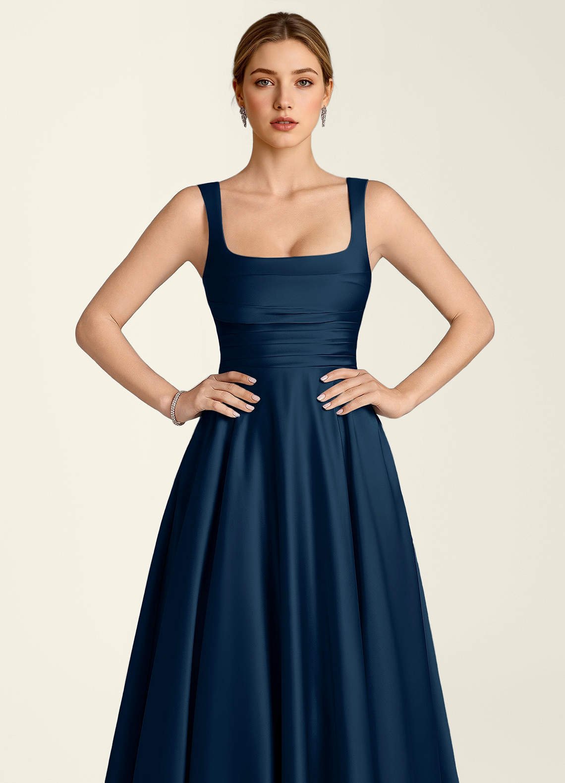 Margot A-Line Corset Satin Prom Dress in Navy