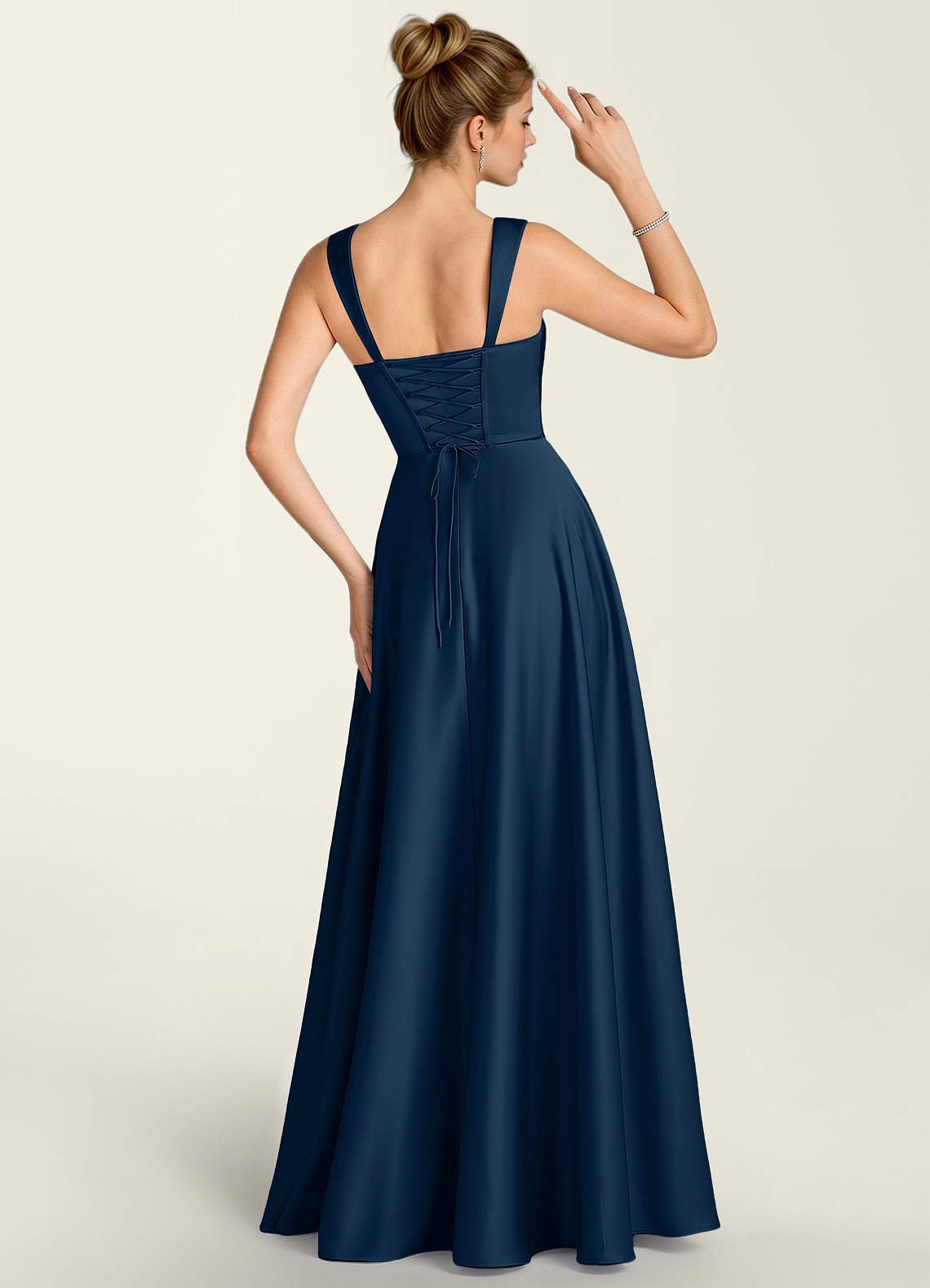 Margot A-Line Corset Satin Prom Dress in Navy