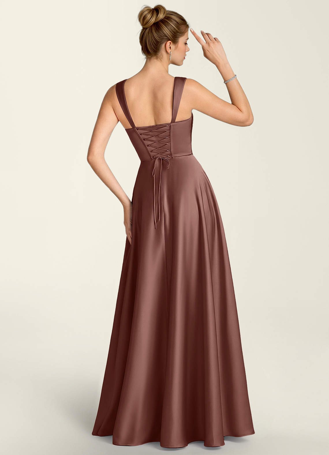 Margot A-Line Corset Satin Prom Dress in Mocha Coco