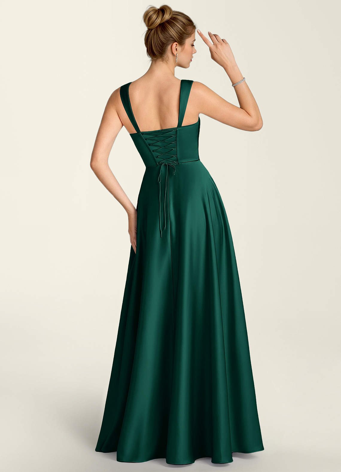 Margot A-Line Corset Satin Prom Dress in Hunter Green