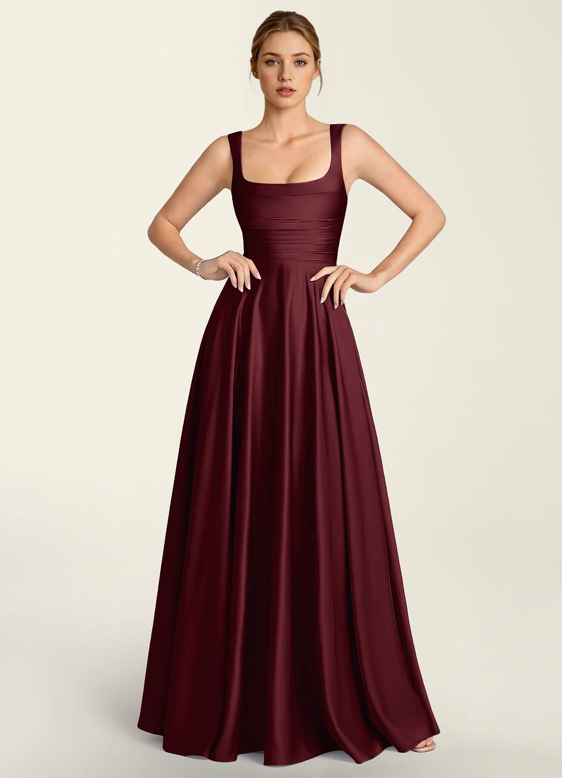 Margot A-Line Corset Satin Prom Dress in Burgundy