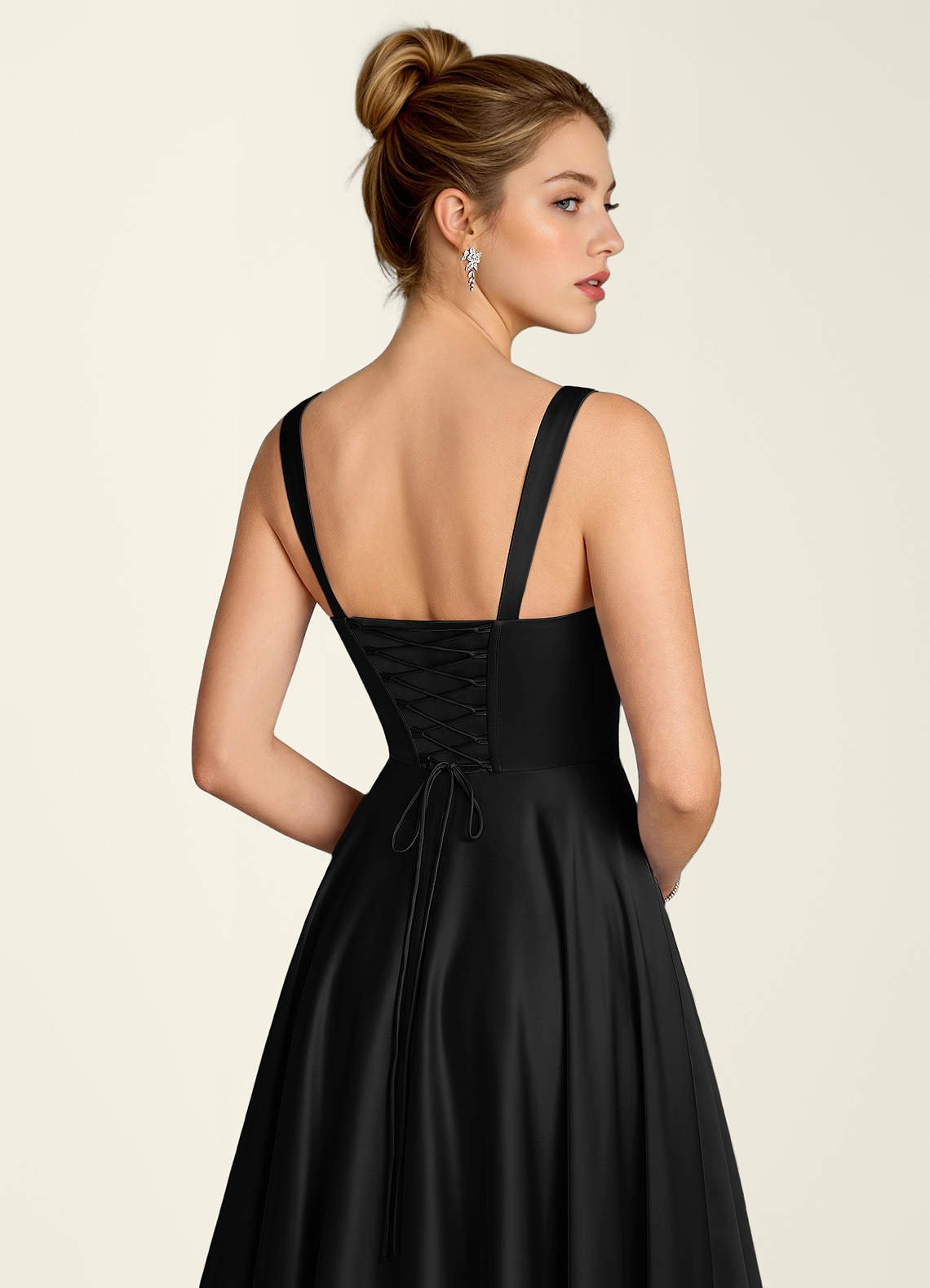 Margot A-Line Corset Satin Prom Dress in black