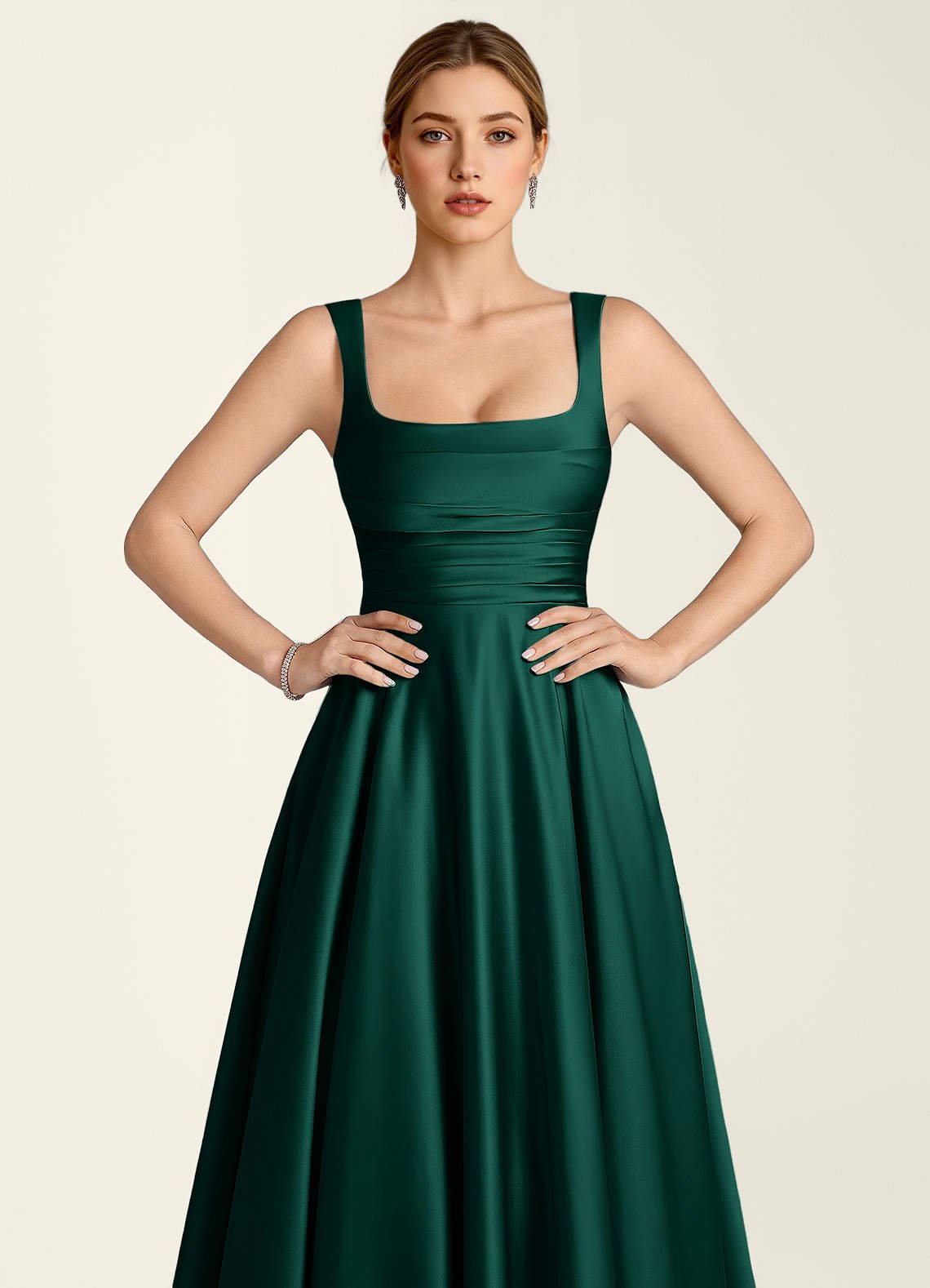 Margot A-Line Corset Satin Prom Dress in Hunter Green