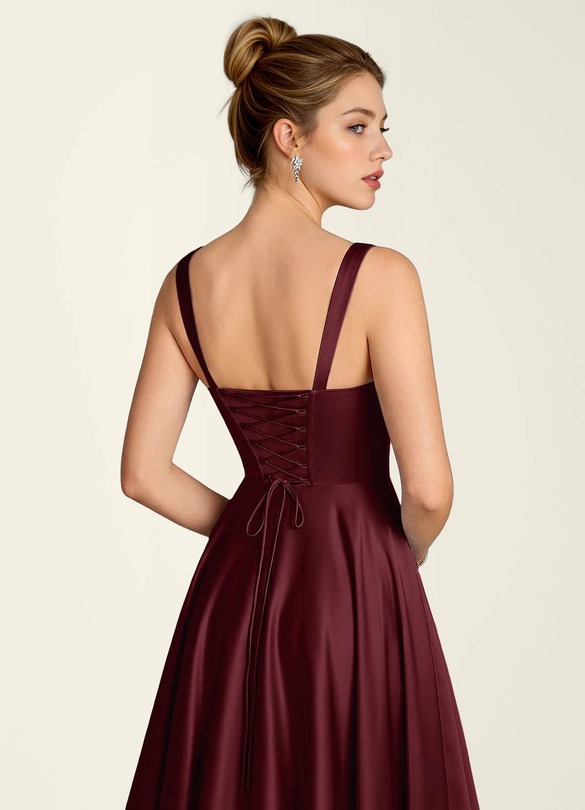 Margot A-Line Corset Satin Prom Dress in Wine