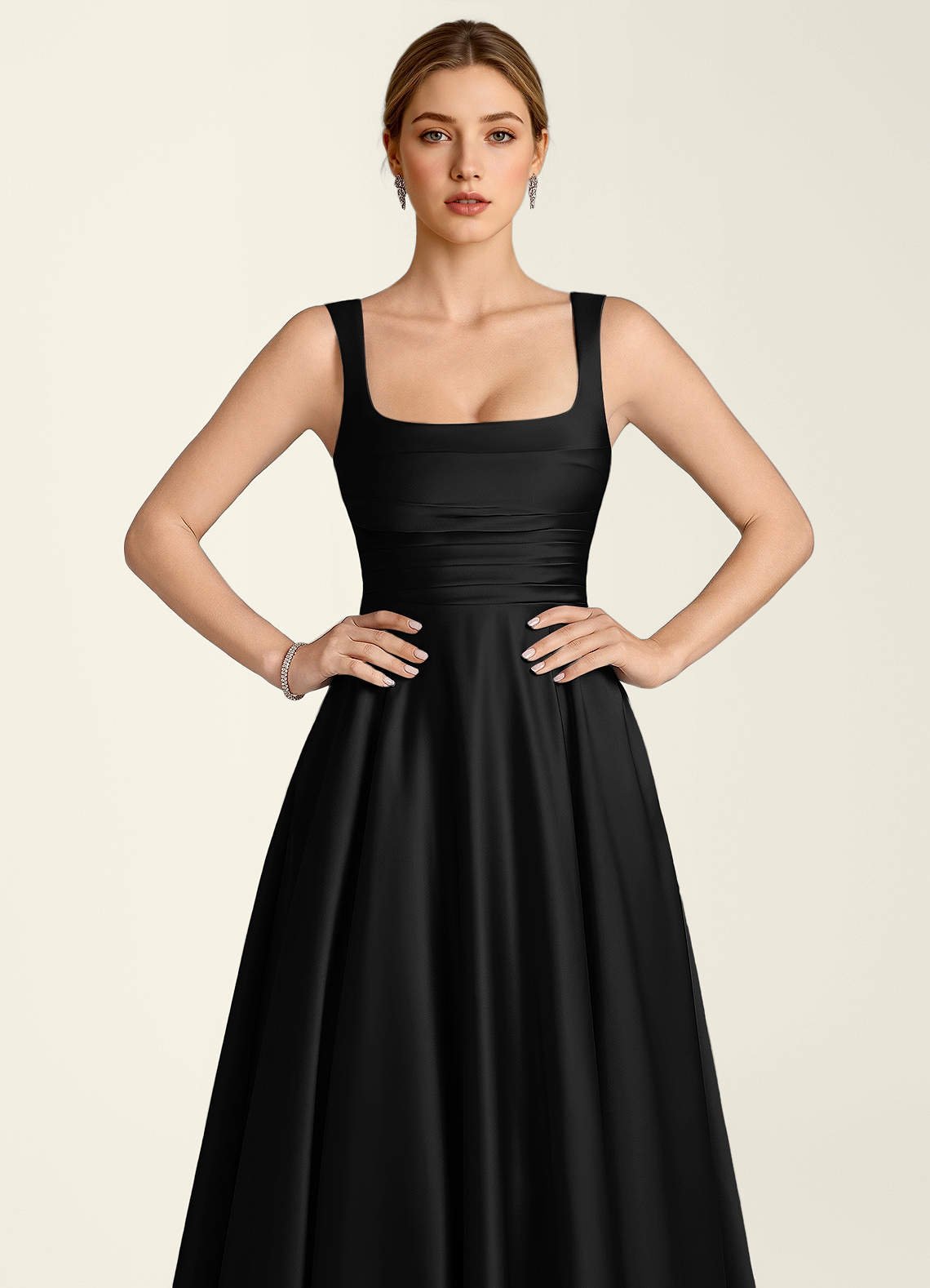 Margot A-Line Corset Satin Prom Dress in black
