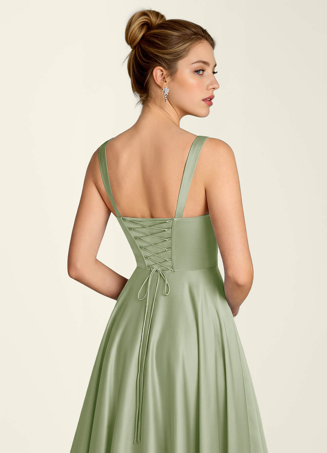 Margot A-Line Corset Satin Prom Dress in Light Green