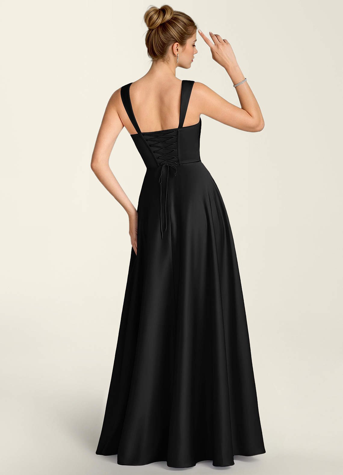 Margot A-Line Corset Satin Prom Dress in black