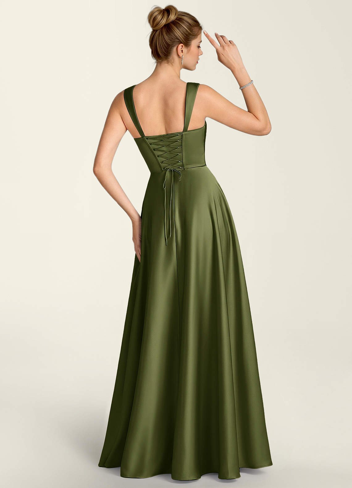Margot A-Line Corset Satin Prom Dress in Olive