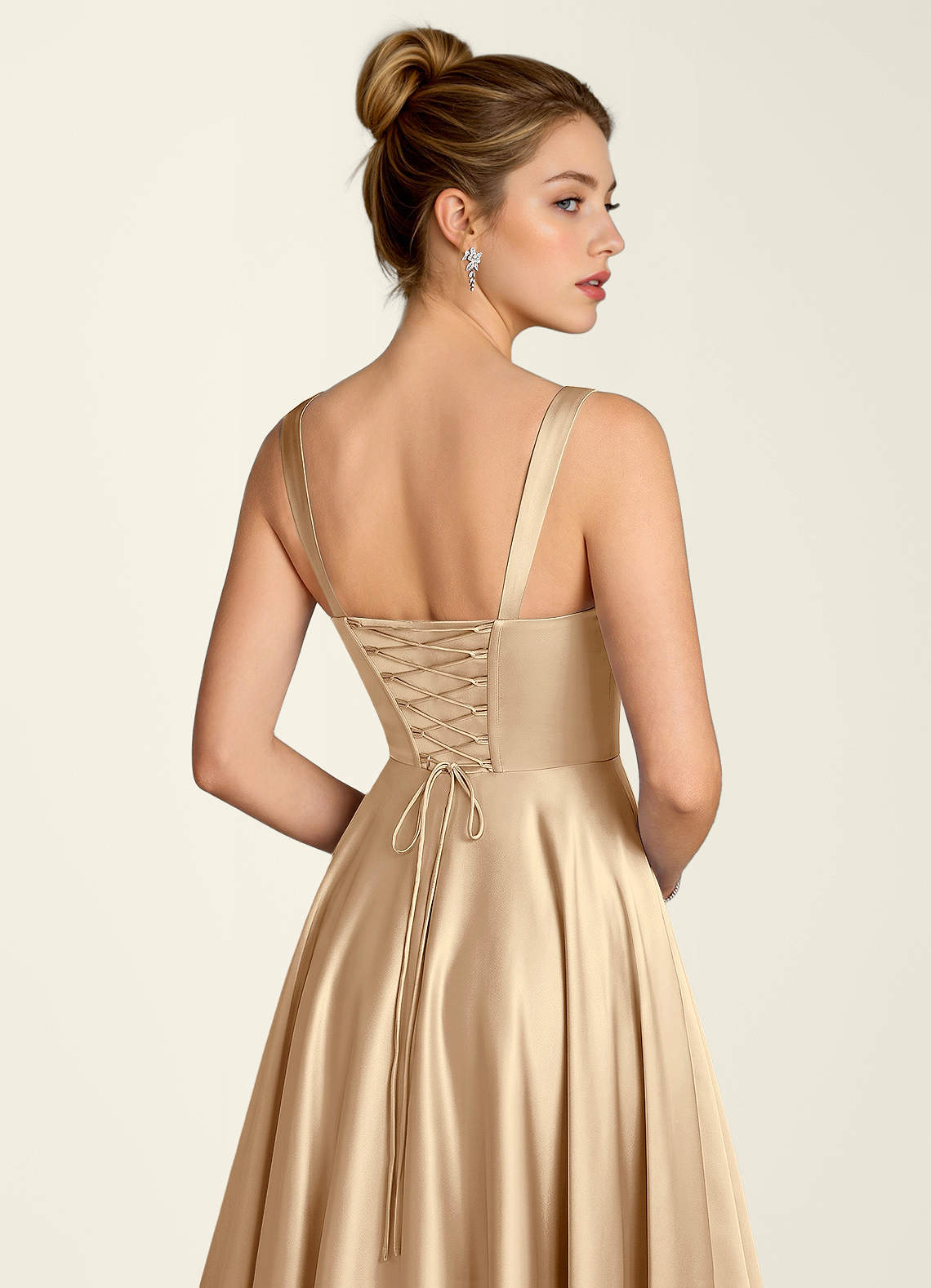 Margot A-Line Corset Satin Prom Dress in Champagne