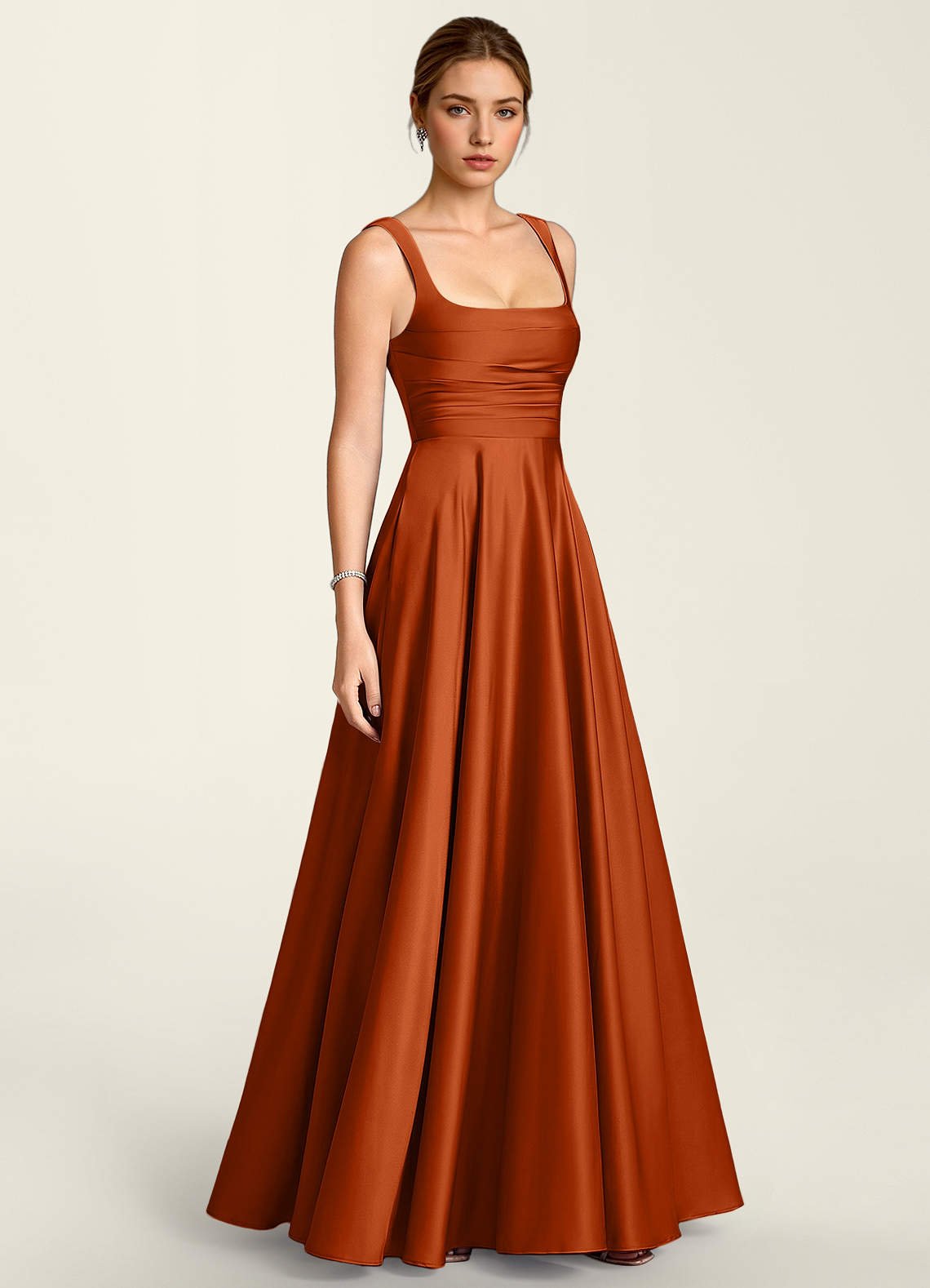 Margot A-Line Corset Satin Prom Dress in Rust