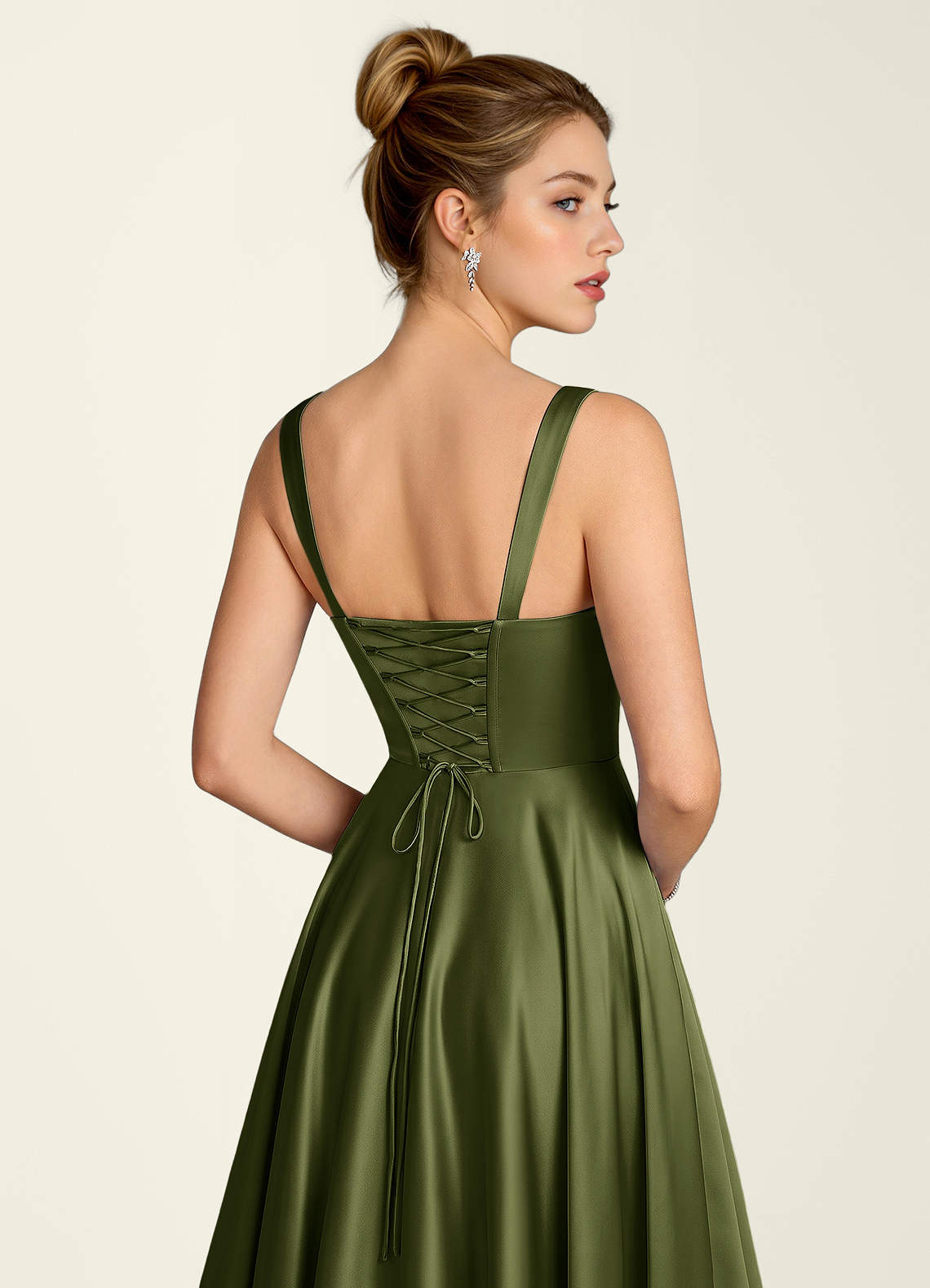 Margot A-Line Corset Satin Prom Dress in Olive