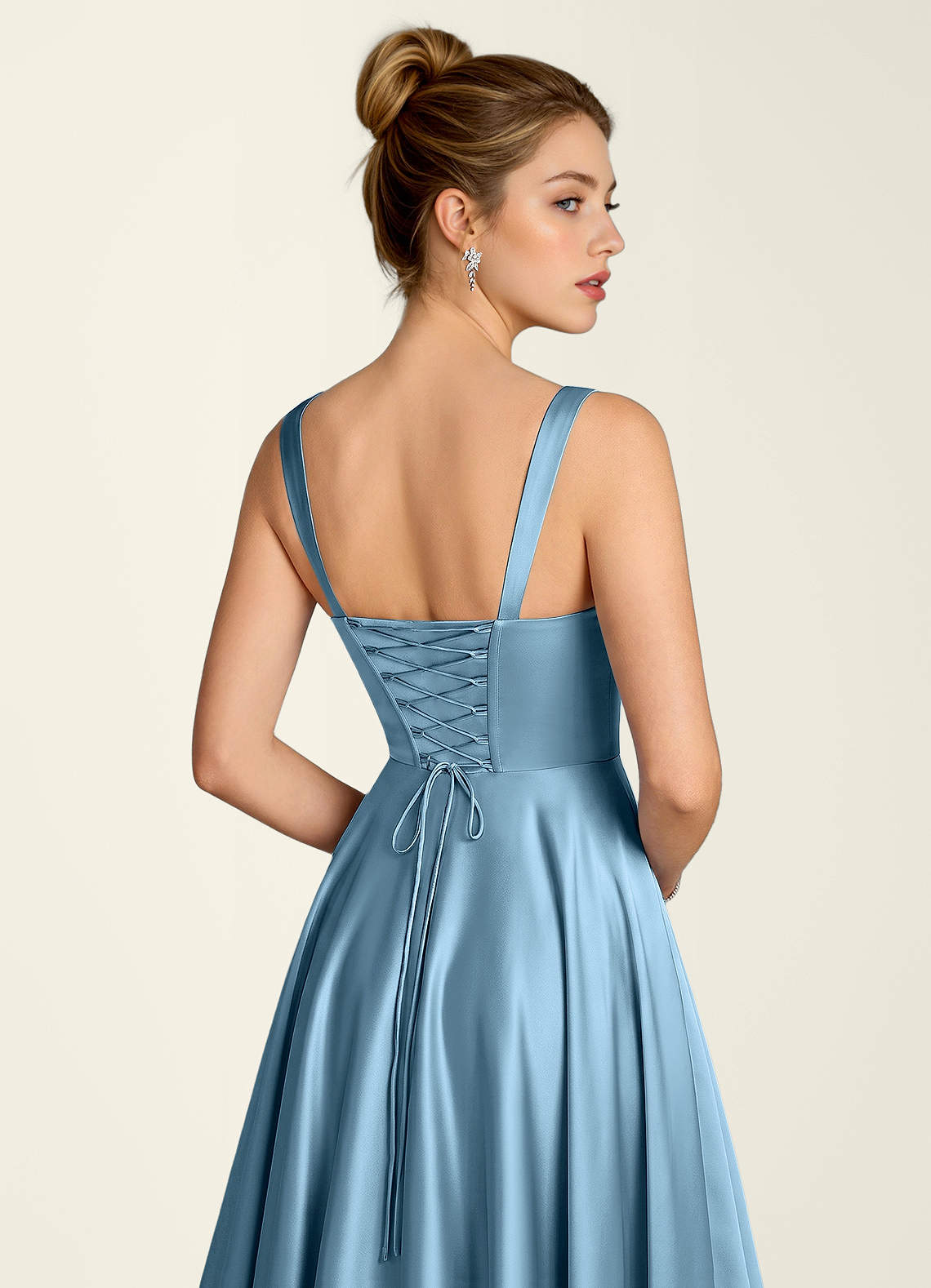 Margot A-Line Corset Satin Prom Dress in Steel Blue