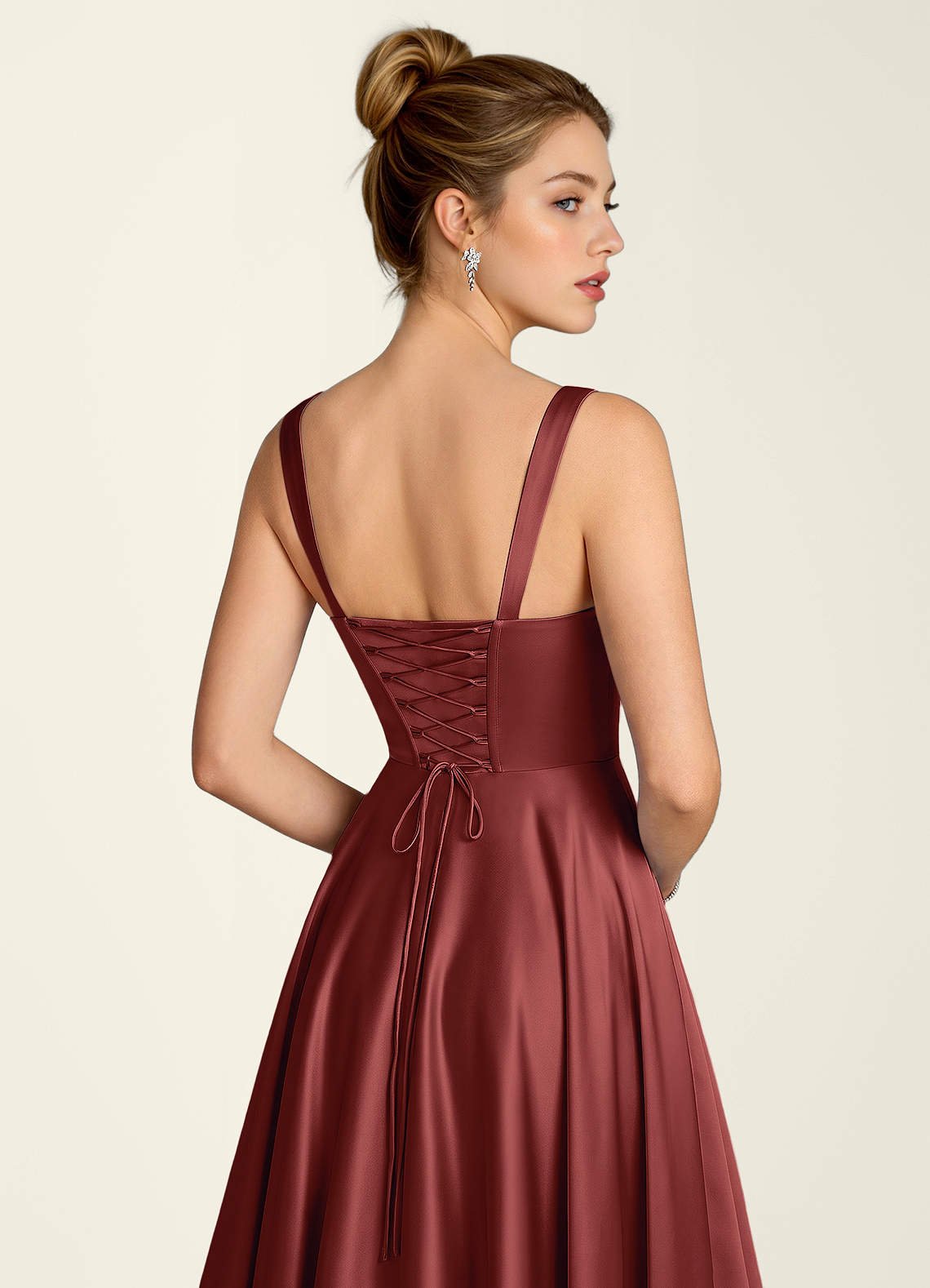 Margot A-Line Corset Satin Prom Dress in Burnt Umber