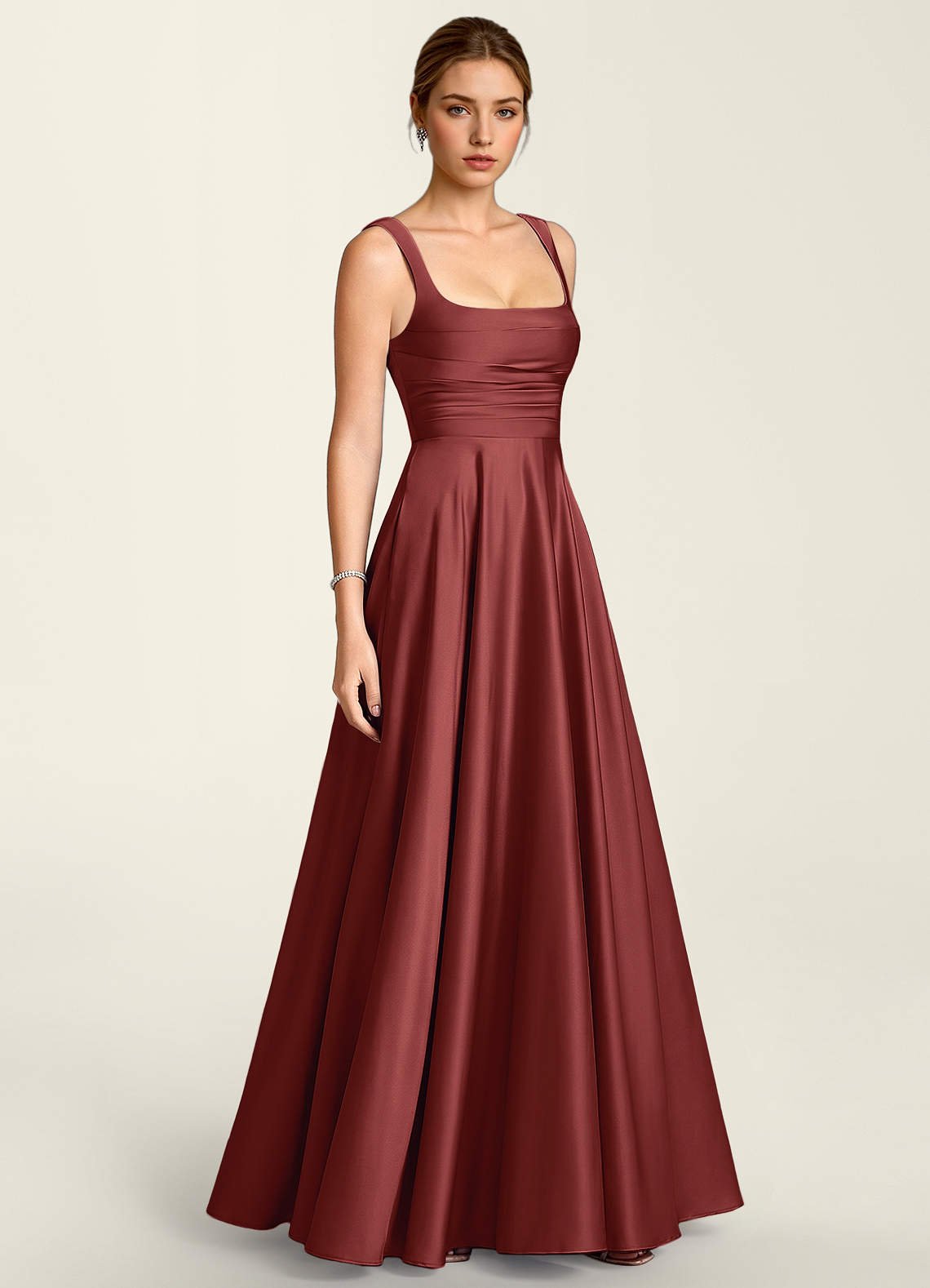 Margot A-Line Corset Satin Prom Dress in Burnt Umber