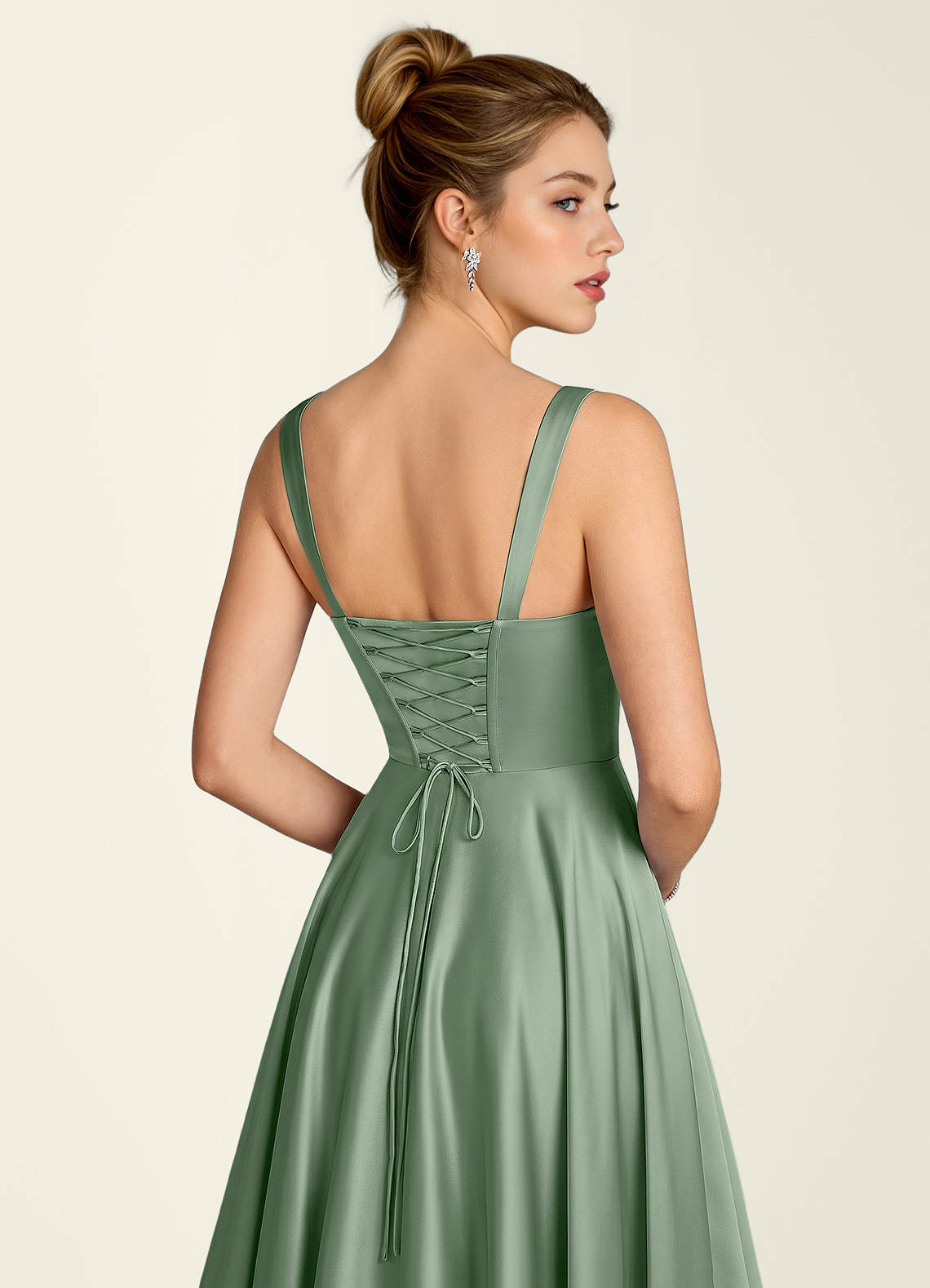 Margot A-Line Corset Satin Prom Dress in Aloe Green