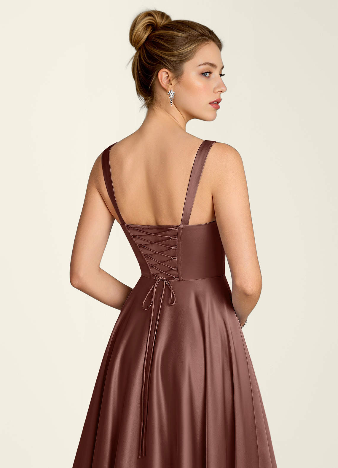 Margot A-Line Corset Satin Prom Dress in Mocha Coco