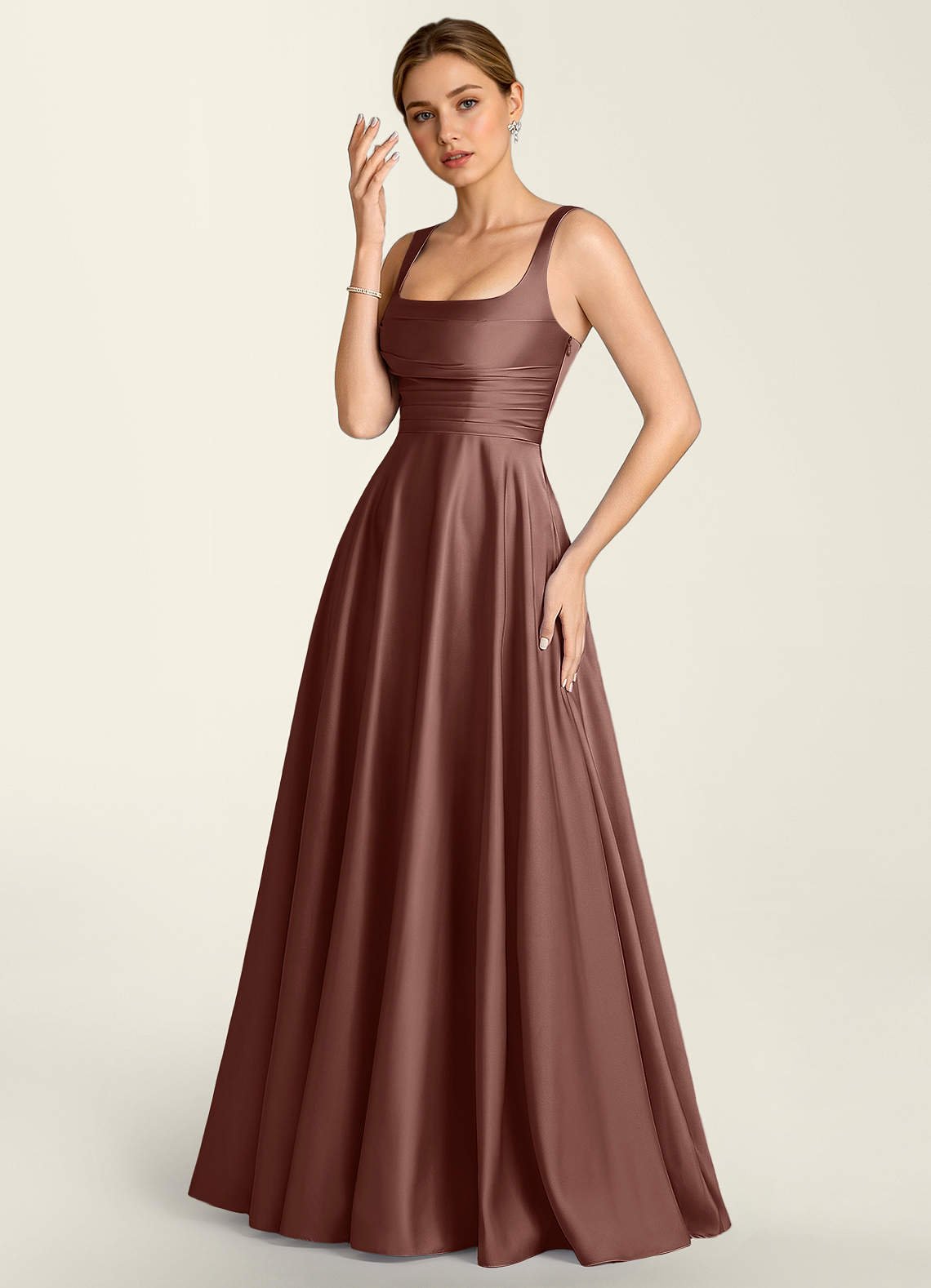 Margot A-Line Corset Satin Prom Dress in Mocha Coco