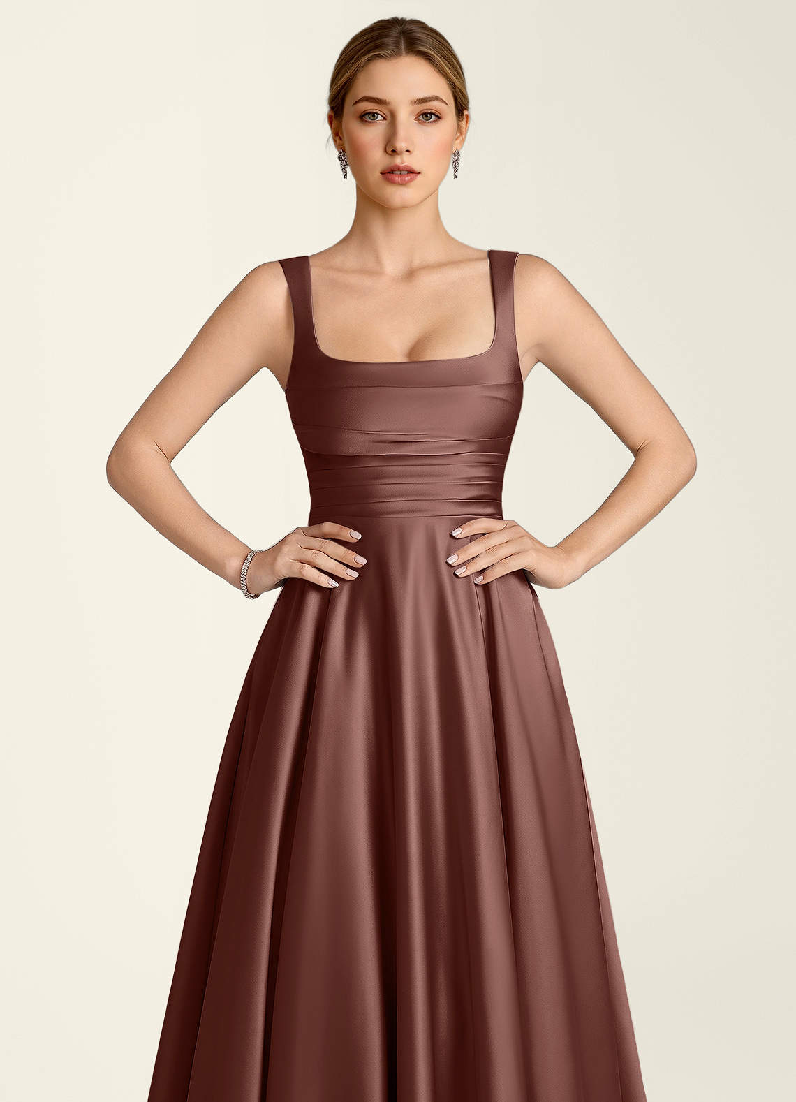Margot A-Line Corset Satin Prom Dress in Mocha Coco