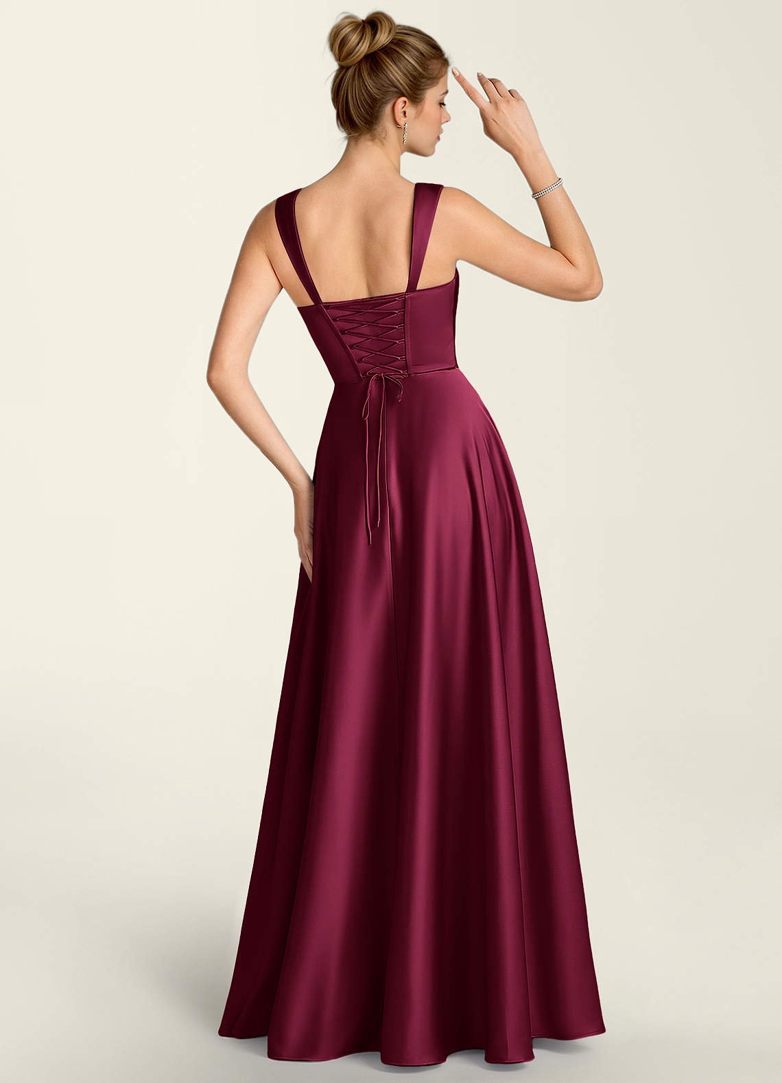 Margot A-Line Corset Satin Prom Dress in Burgundy