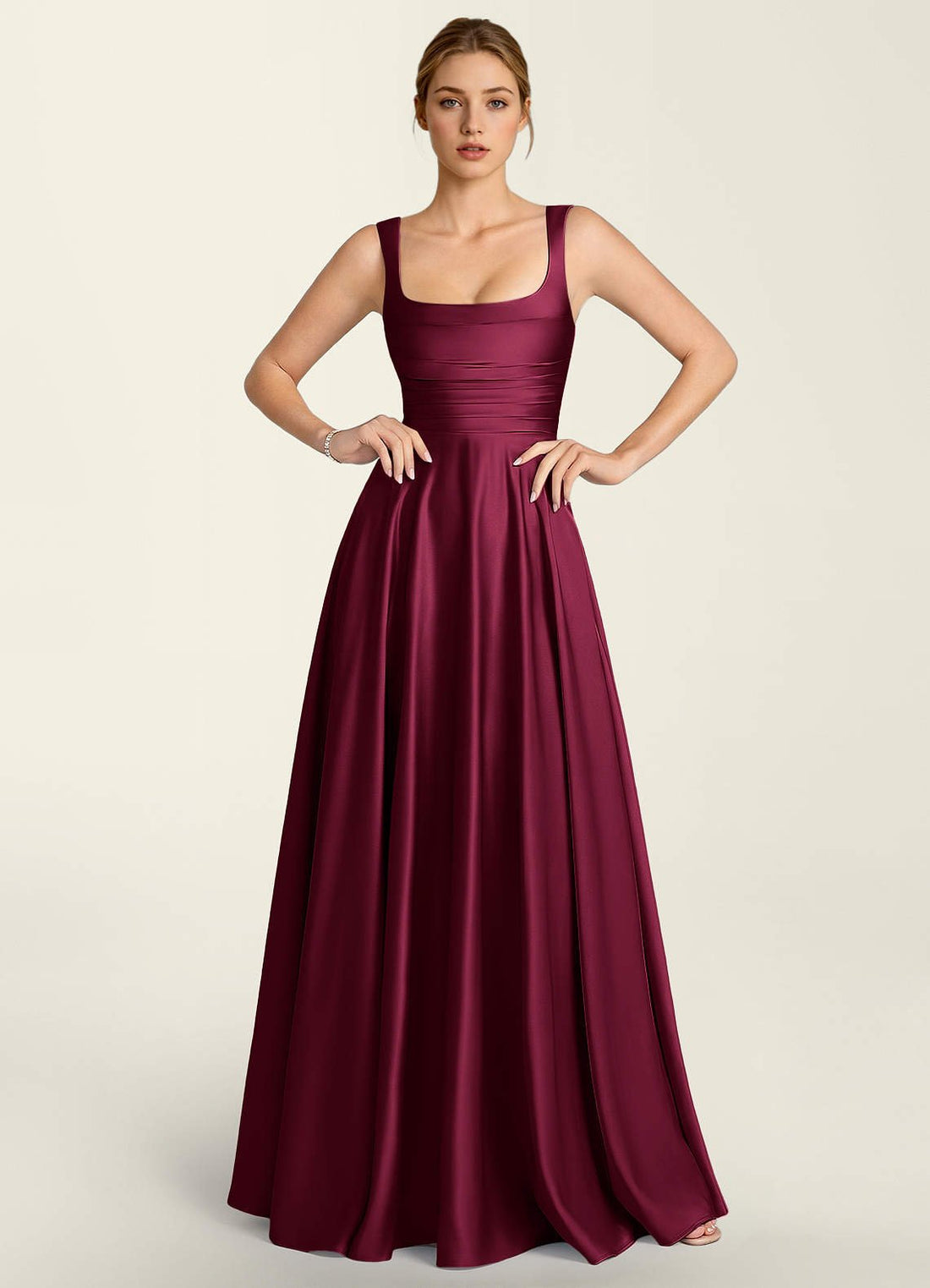 Margot A-Line Corset Satin Prom Dress in Burgundy