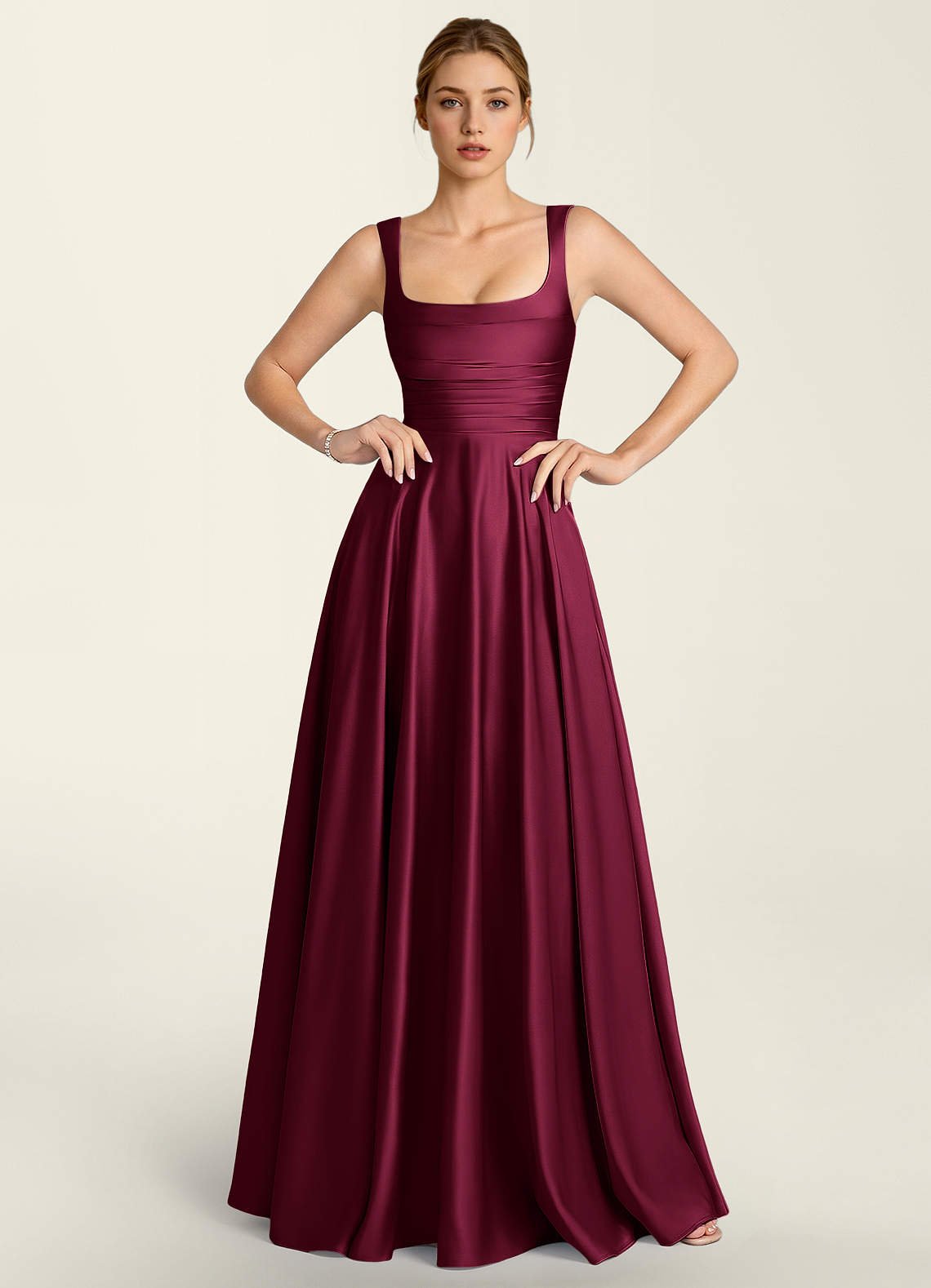 Margot A-Line Corset Satin Prom Dress in Burgundy