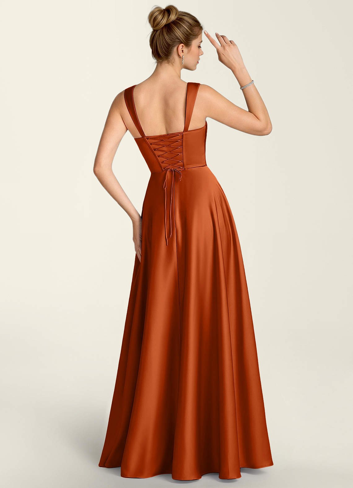 Margot A-Line Corset Satin Prom Dress in Rust