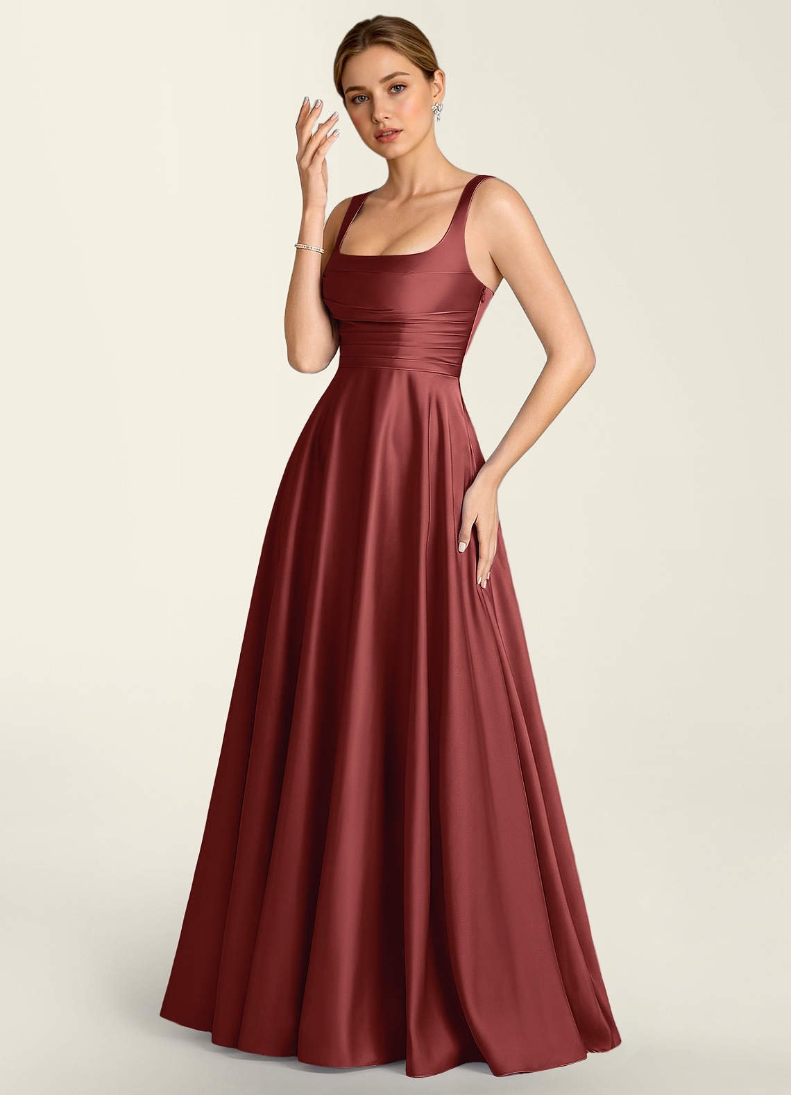 Margot A-Line Corset Satin Prom Dress in Burnt Umber