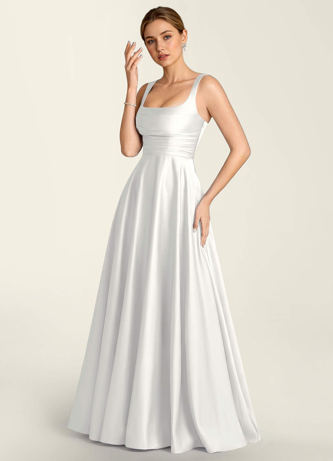 Margot A-Line Corset Satin Prom Dress in White