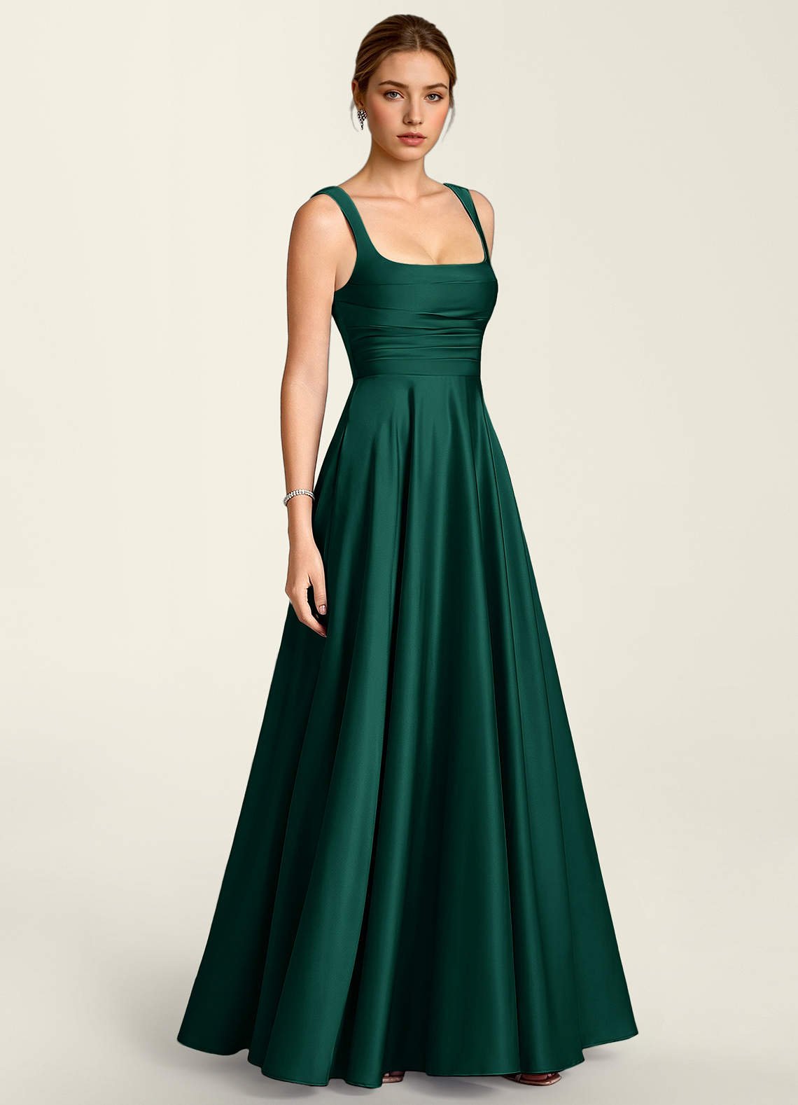 Margot A-Line Corset Satin Prom Dress in Hunter Green