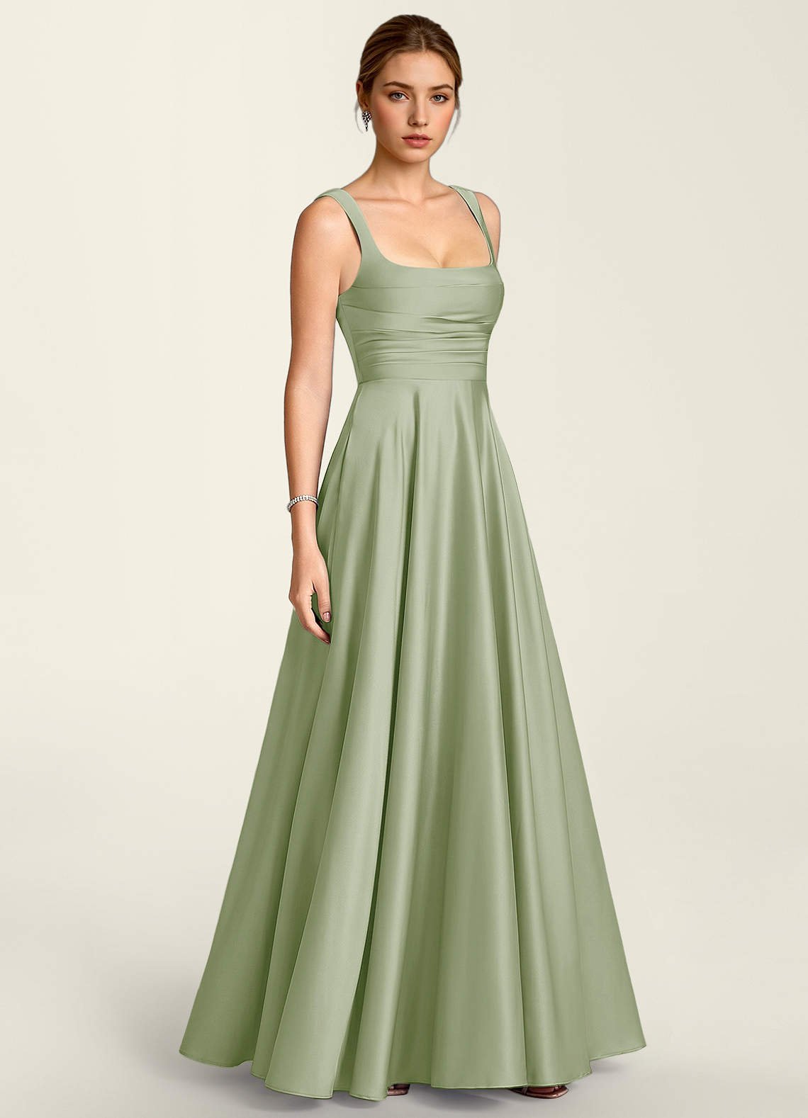 Margot A-Line Corset Satin Prom Dress in Light Green