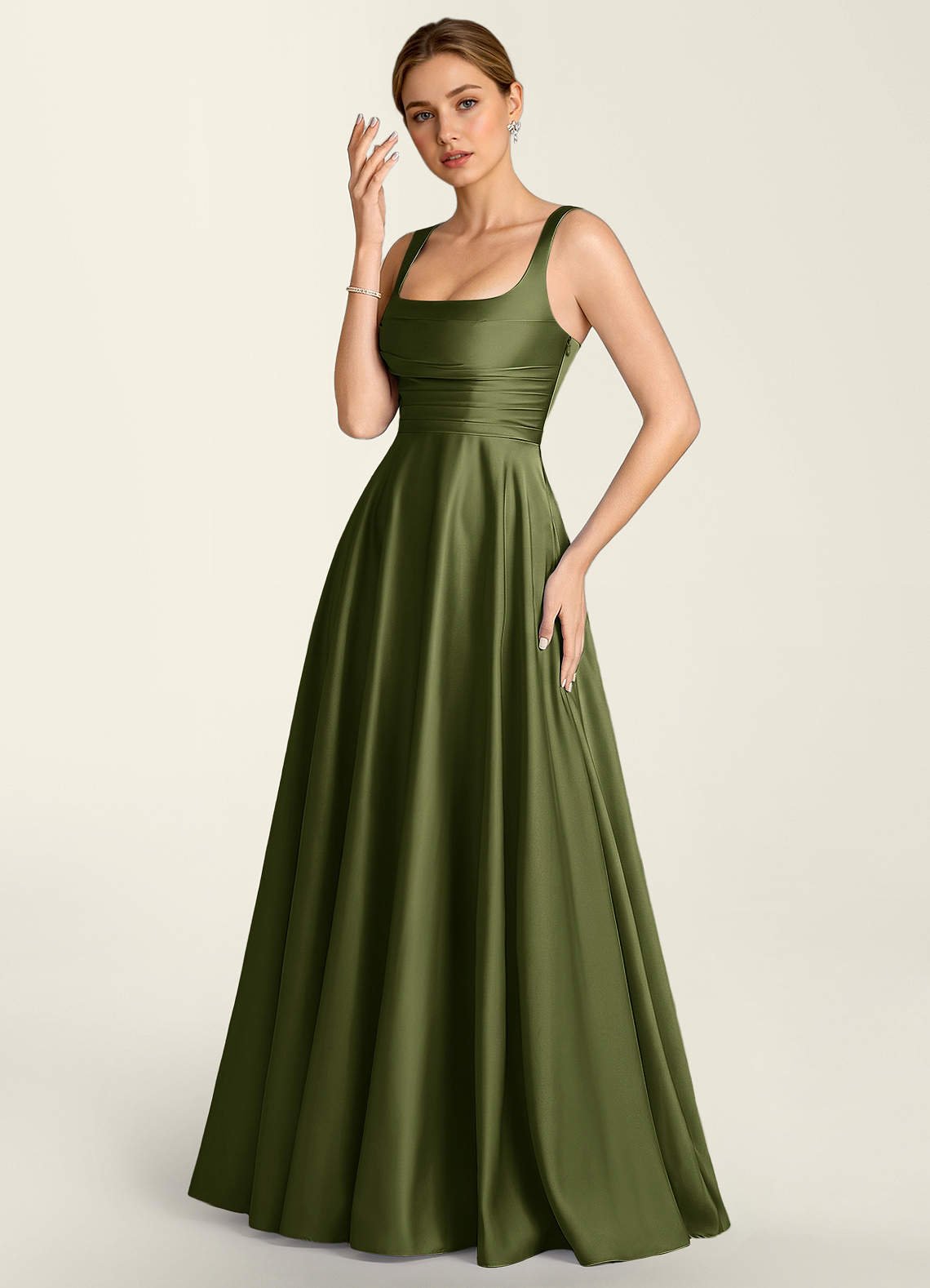 Margot A-Line Corset Satin Prom Dress in Olive