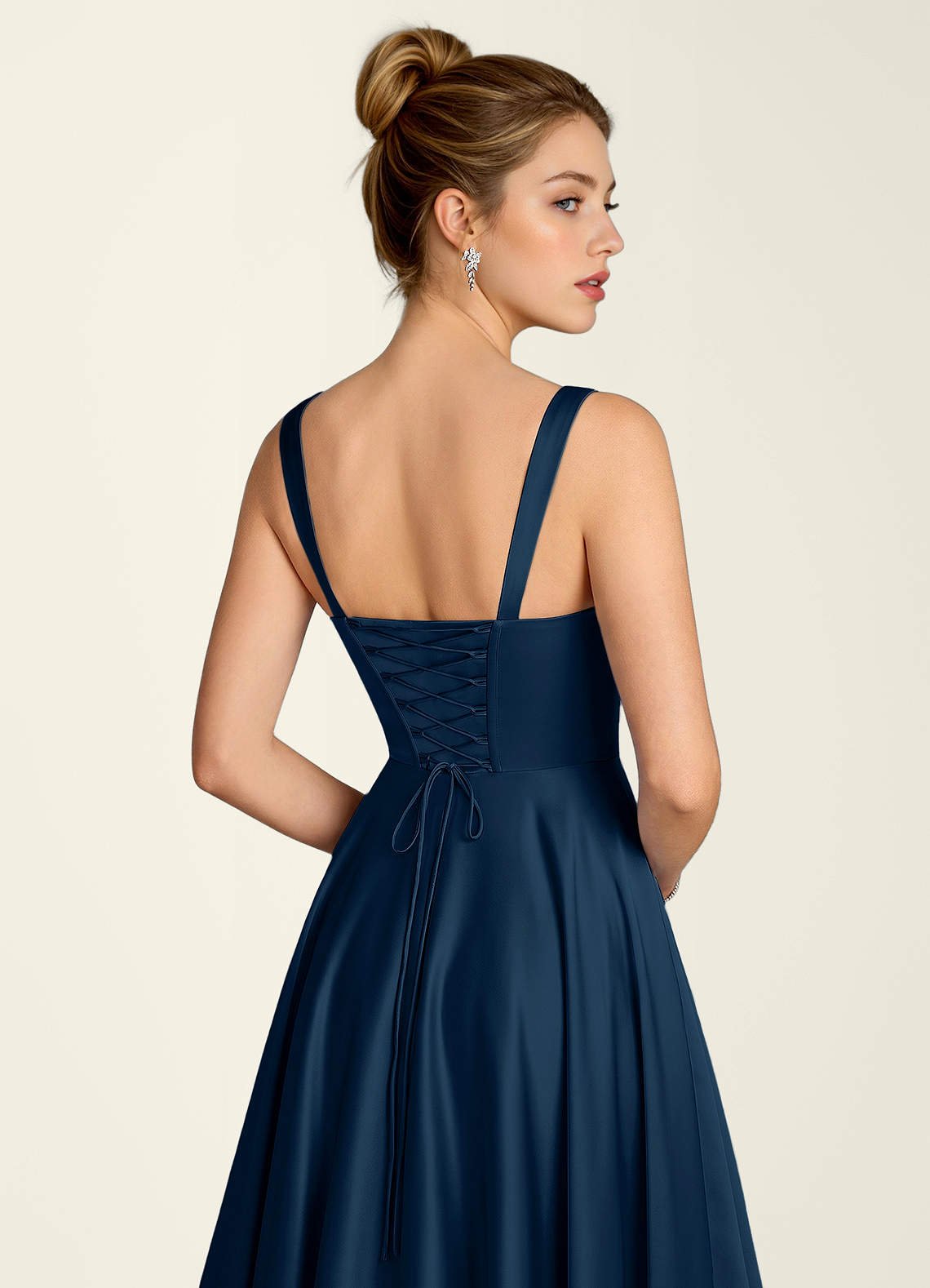 Margot A-Line Corset Satin Prom Dress in Navy