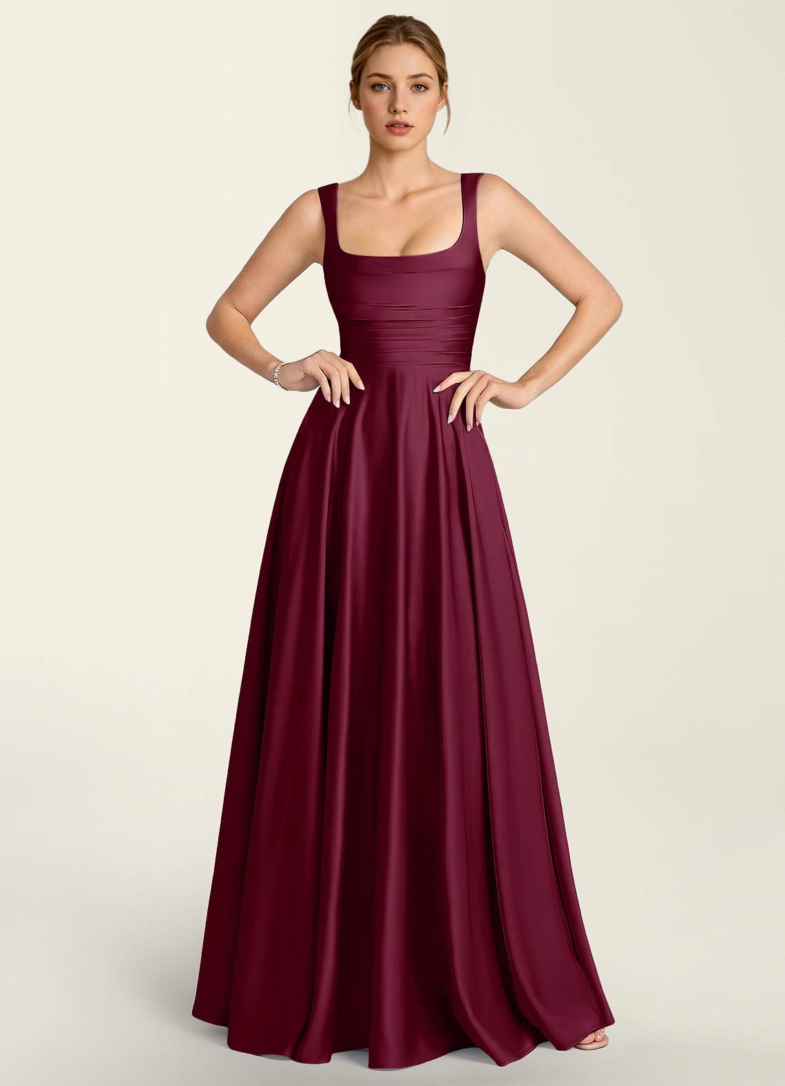 Margot A-Line Corset Satin Prom Dress in Burgundy
