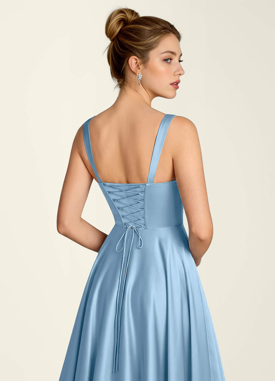 Margot A-Line Corset Satin Prom Dress in Haze blue