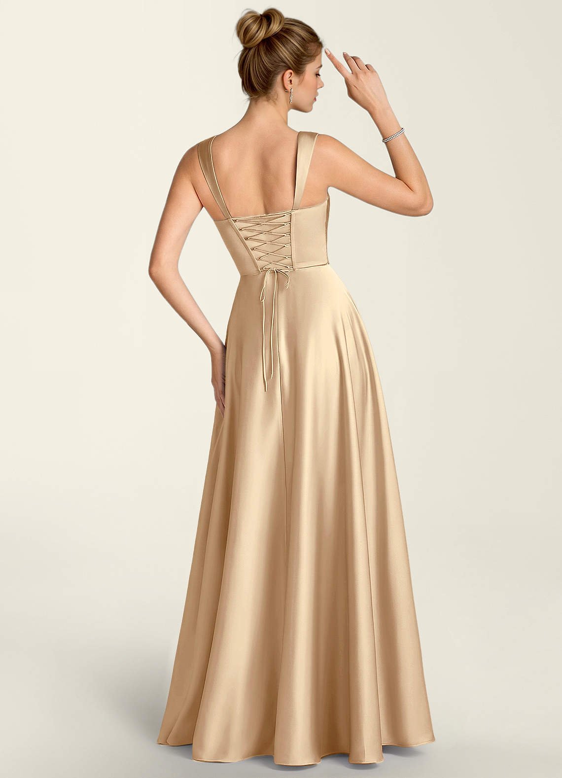 Margot A-Line Corset Satin Prom Dress in Champagne
