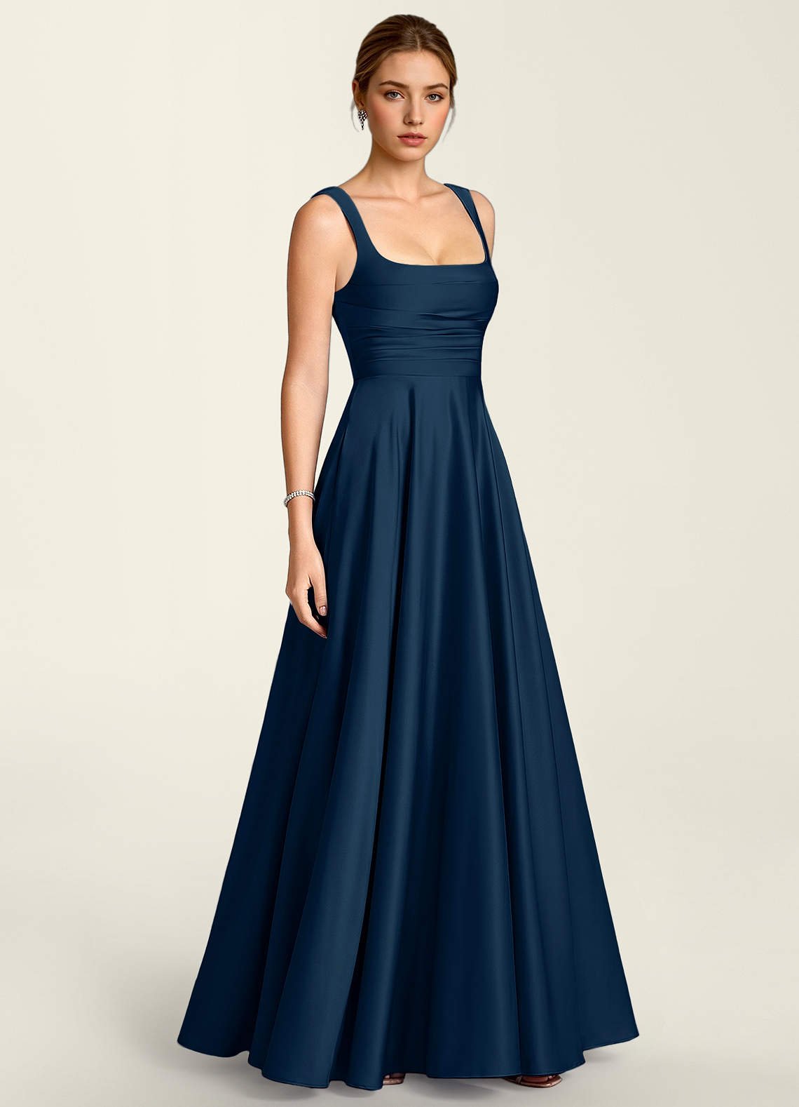 Margot A-Line Corset Satin Prom Dress in Navy