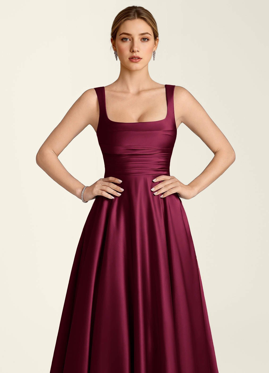 Margot A-Line Corset Satin Prom Dress in Burgundy