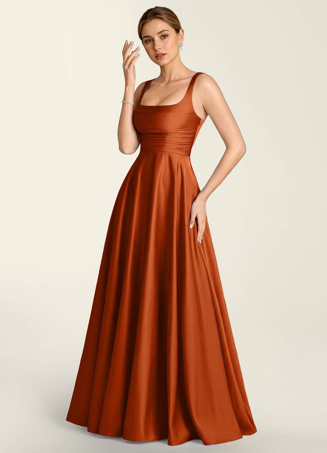 Margot A-Line Corset Satin Prom Dress in Rust