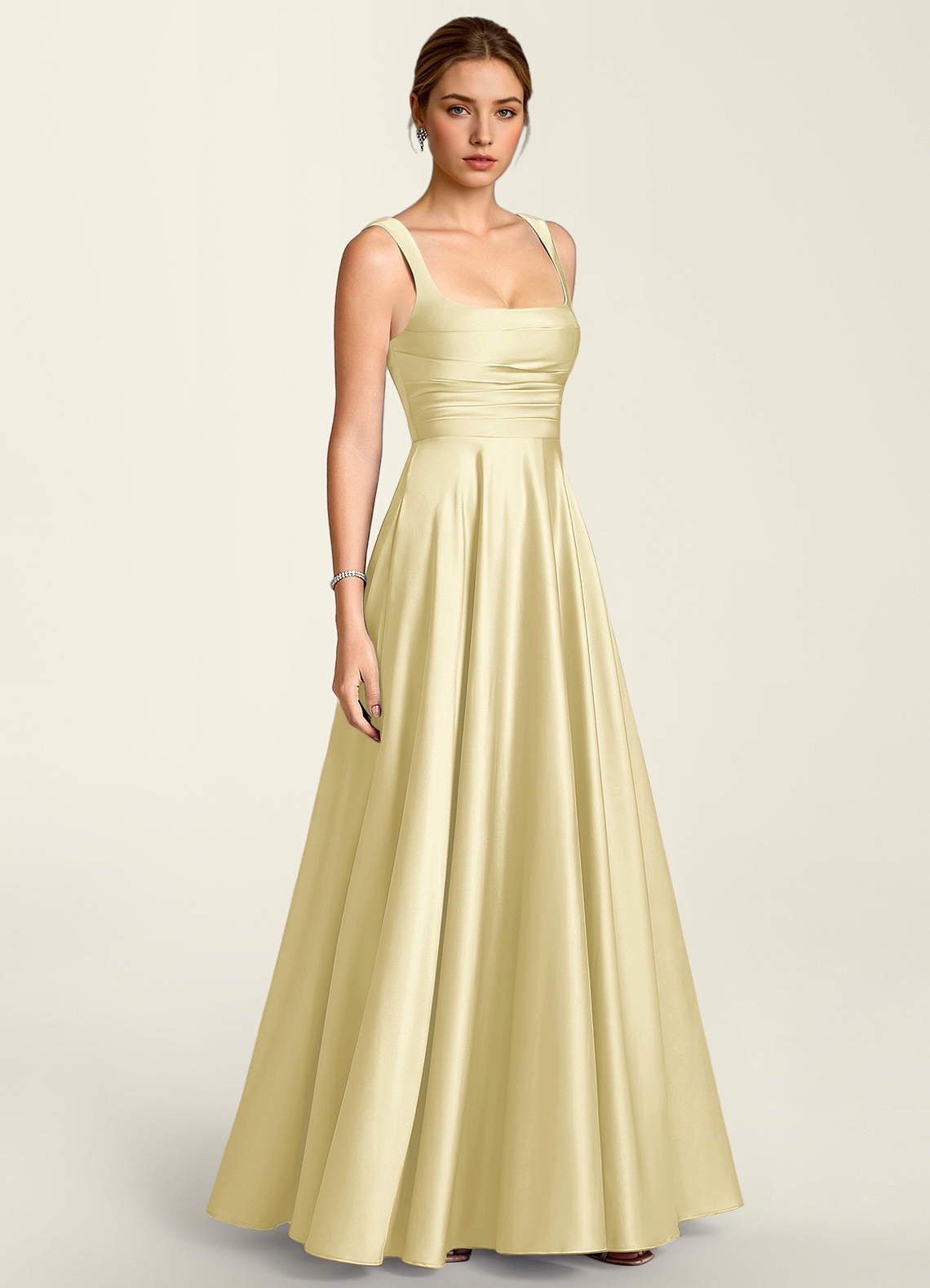 Margot A-Line Corset Satin Prom Dress in Butter Yellow