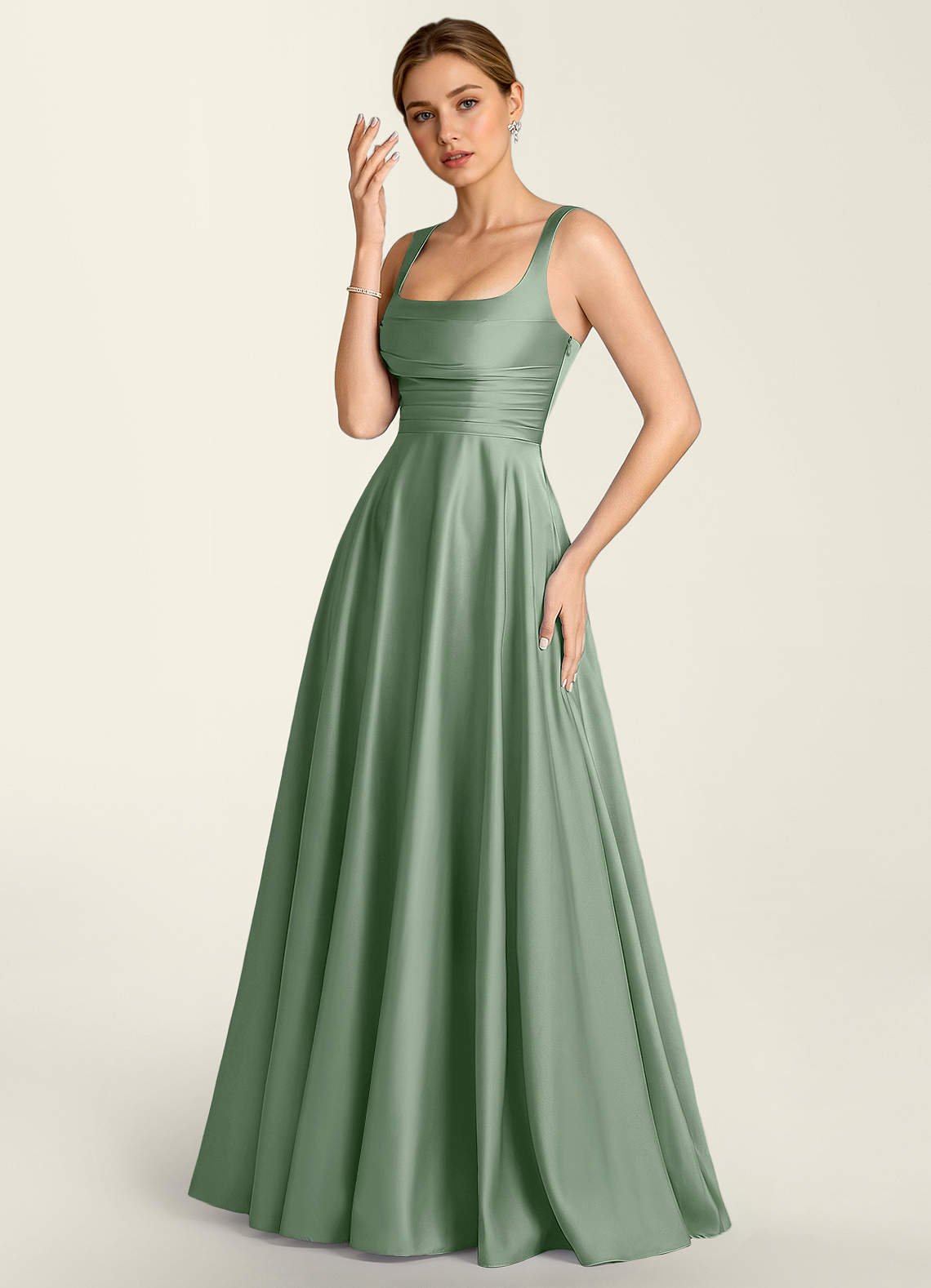 Margot A-Line Corset Satin Prom Dress in Aloe Green
