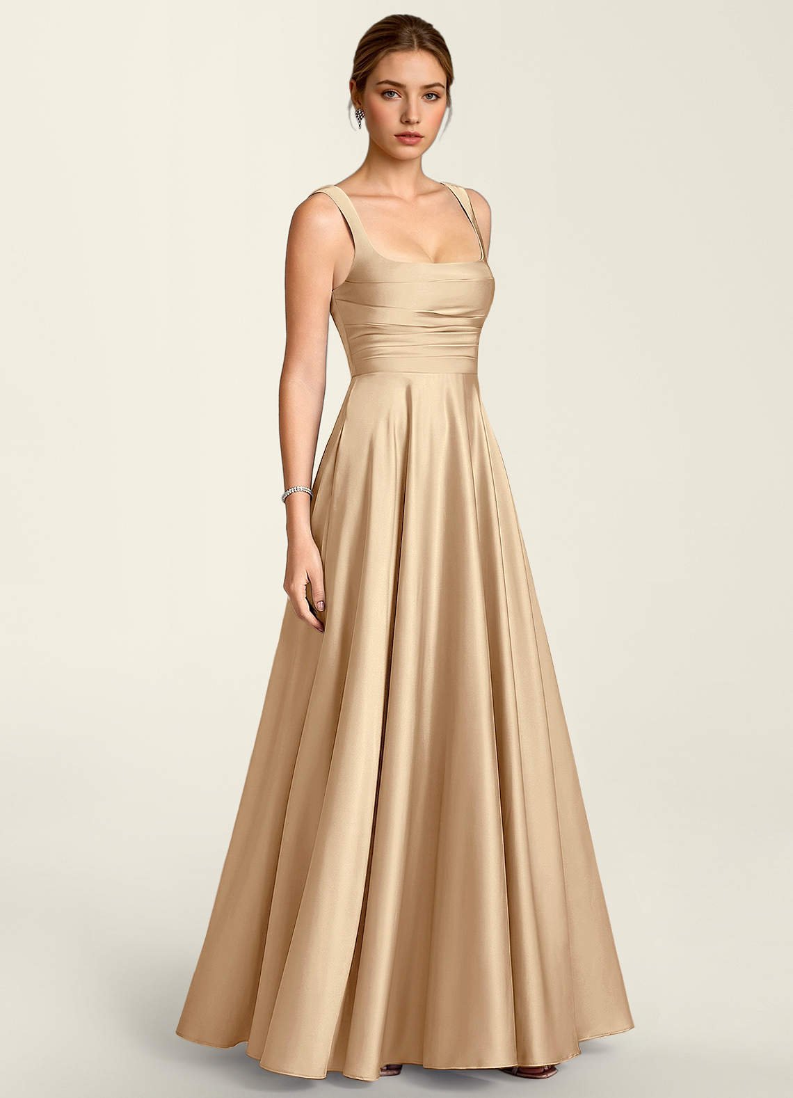 Margot A-Line Corset Satin Prom Dress in Champagne