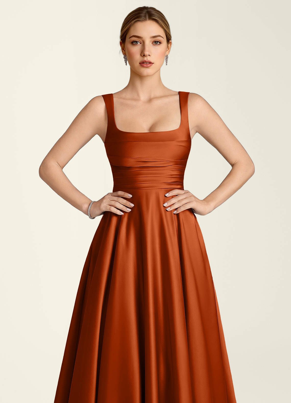 Margot A-Line Corset Satin Prom Dress in Rust