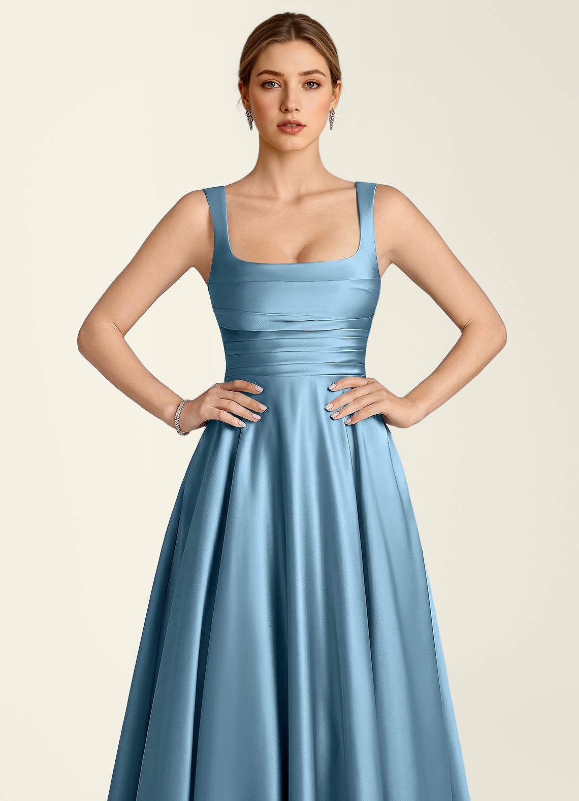 Margot A-Line Corset Satin Prom Dress in Steel Blue