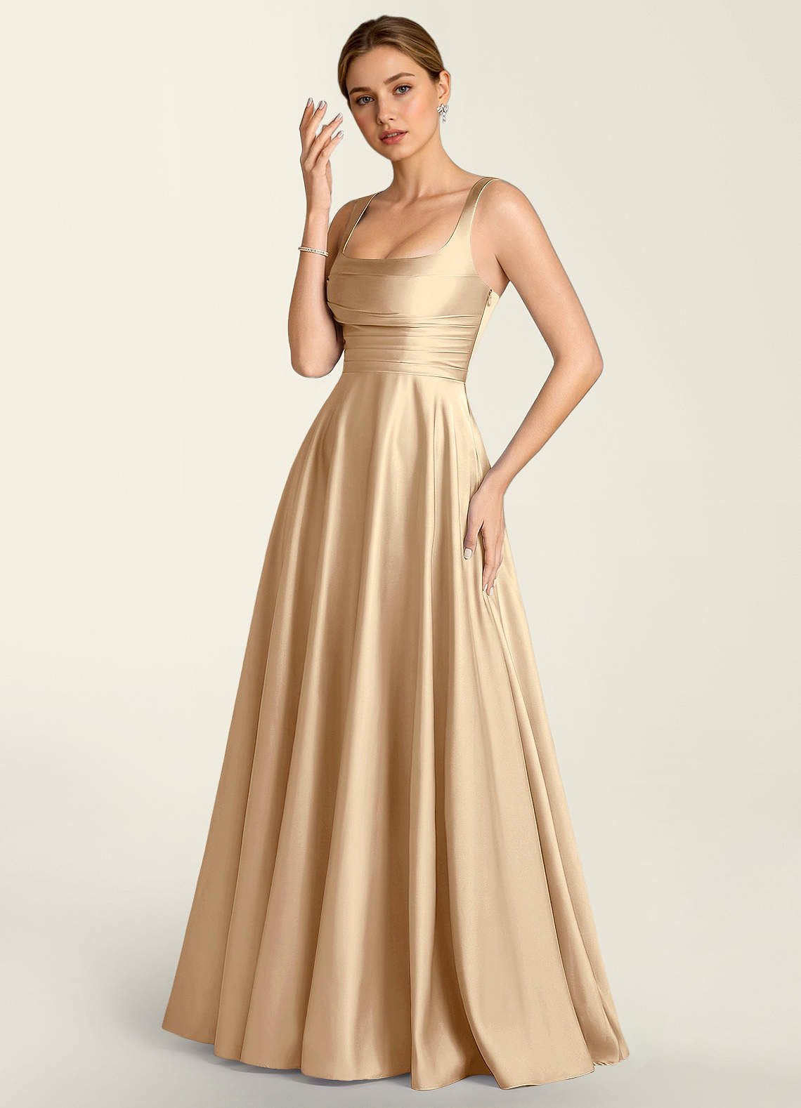 Margot A-Line Corset Satin Prom Dress in Champagne