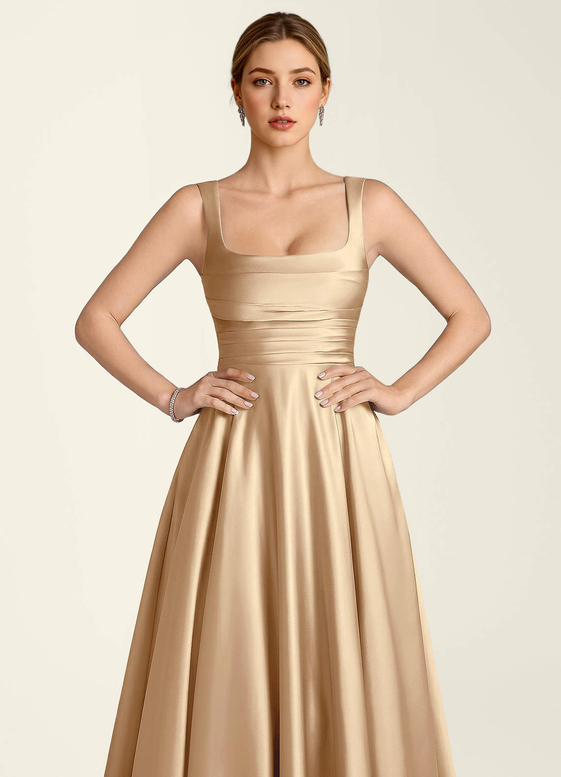 Margot A-Line Corset Satin Prom Dress in Champagne