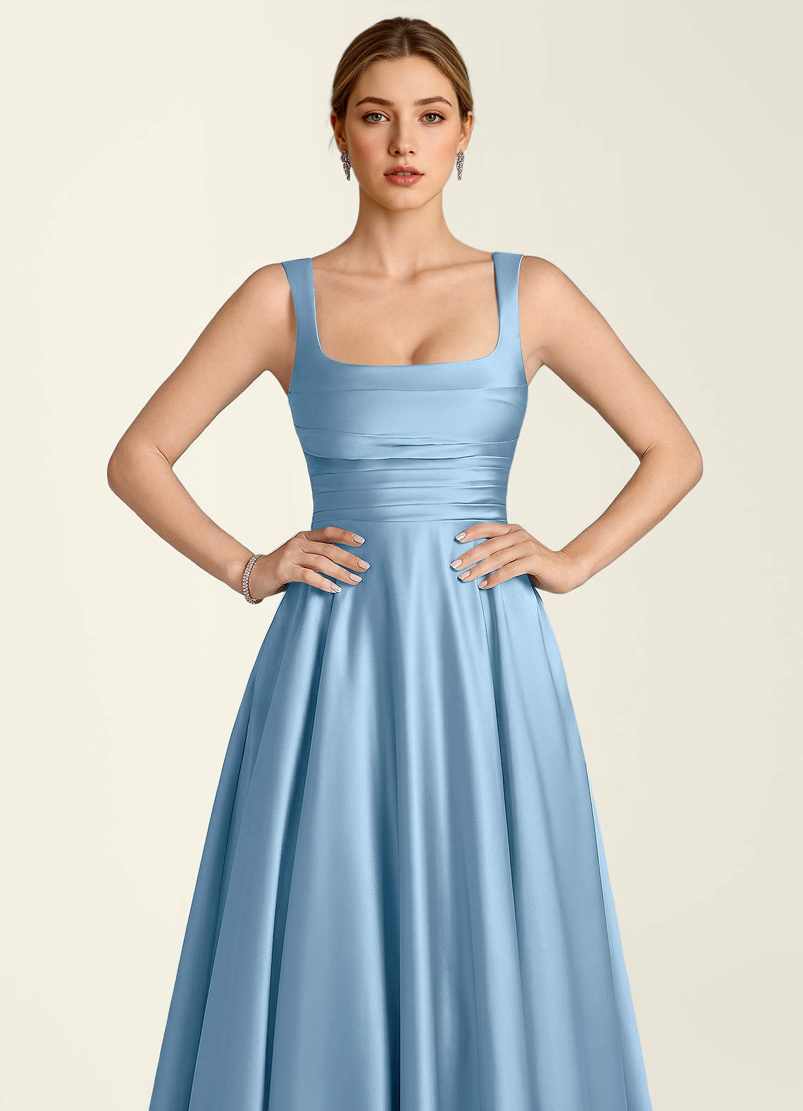 Margot A-Line Corset Satin Prom Dress in Haze blue